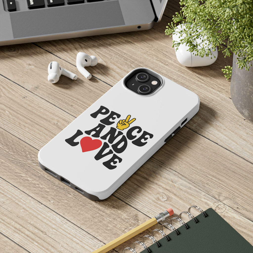 Peace and Love Tough Phone Case — Retro Peace Sign & Heart Protective Cover