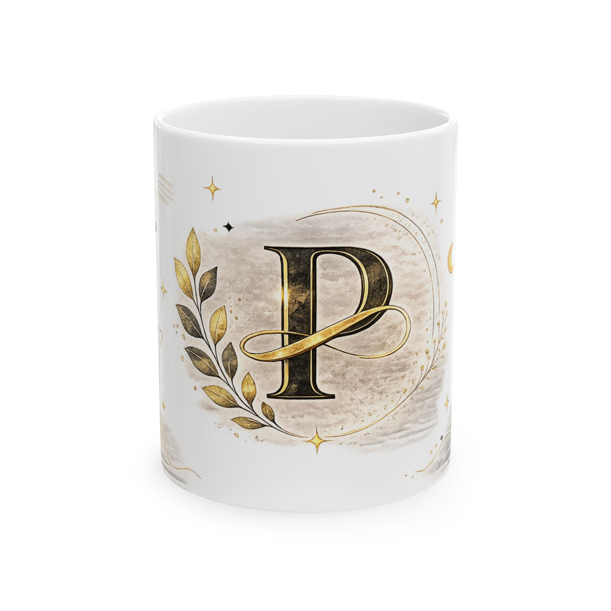 Monogram P Gold Initial Ceramic Mug – Elegant Personalized Letter P Coffee Cup