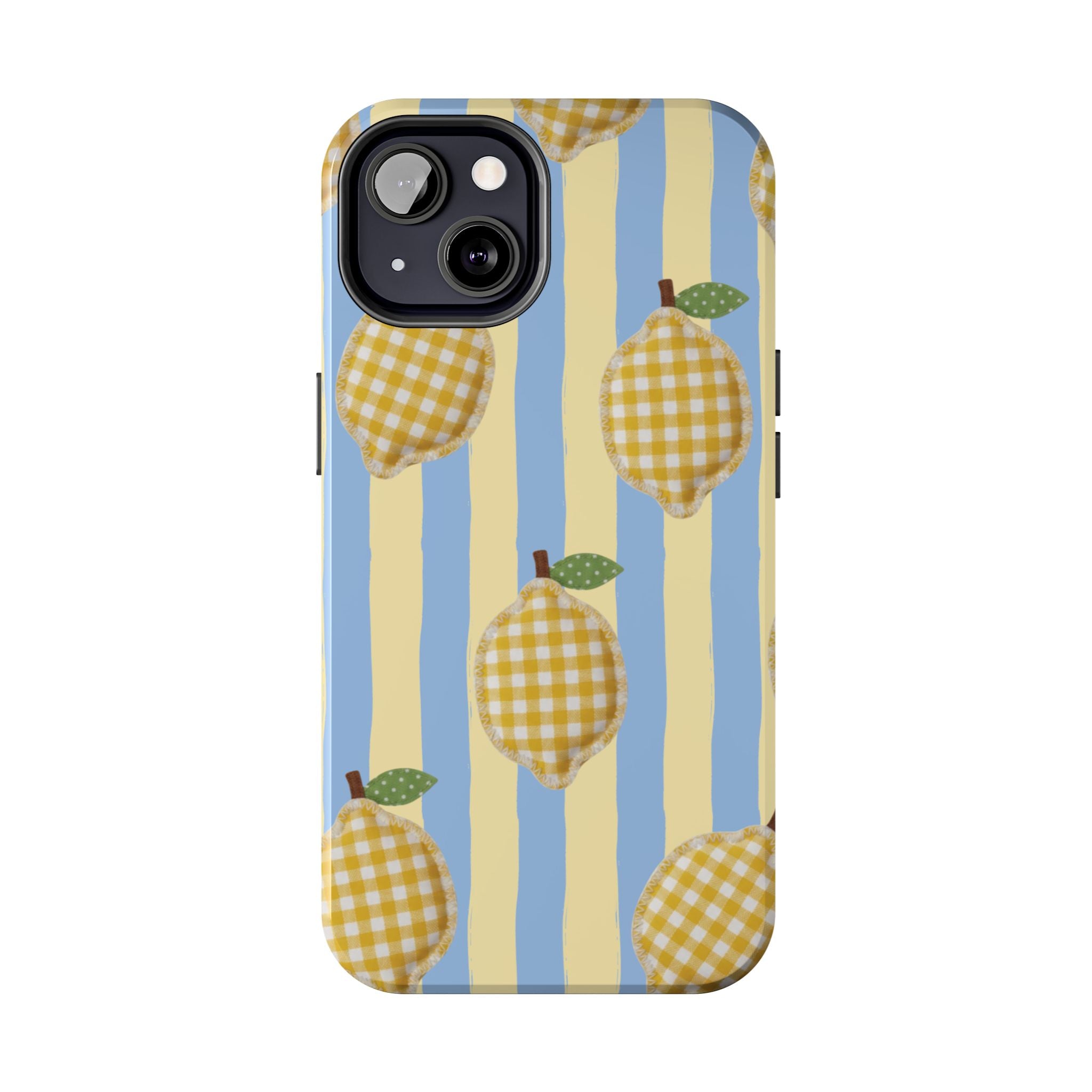 Tough Phone Case — Blue & Yellow Gingham Lemon Design