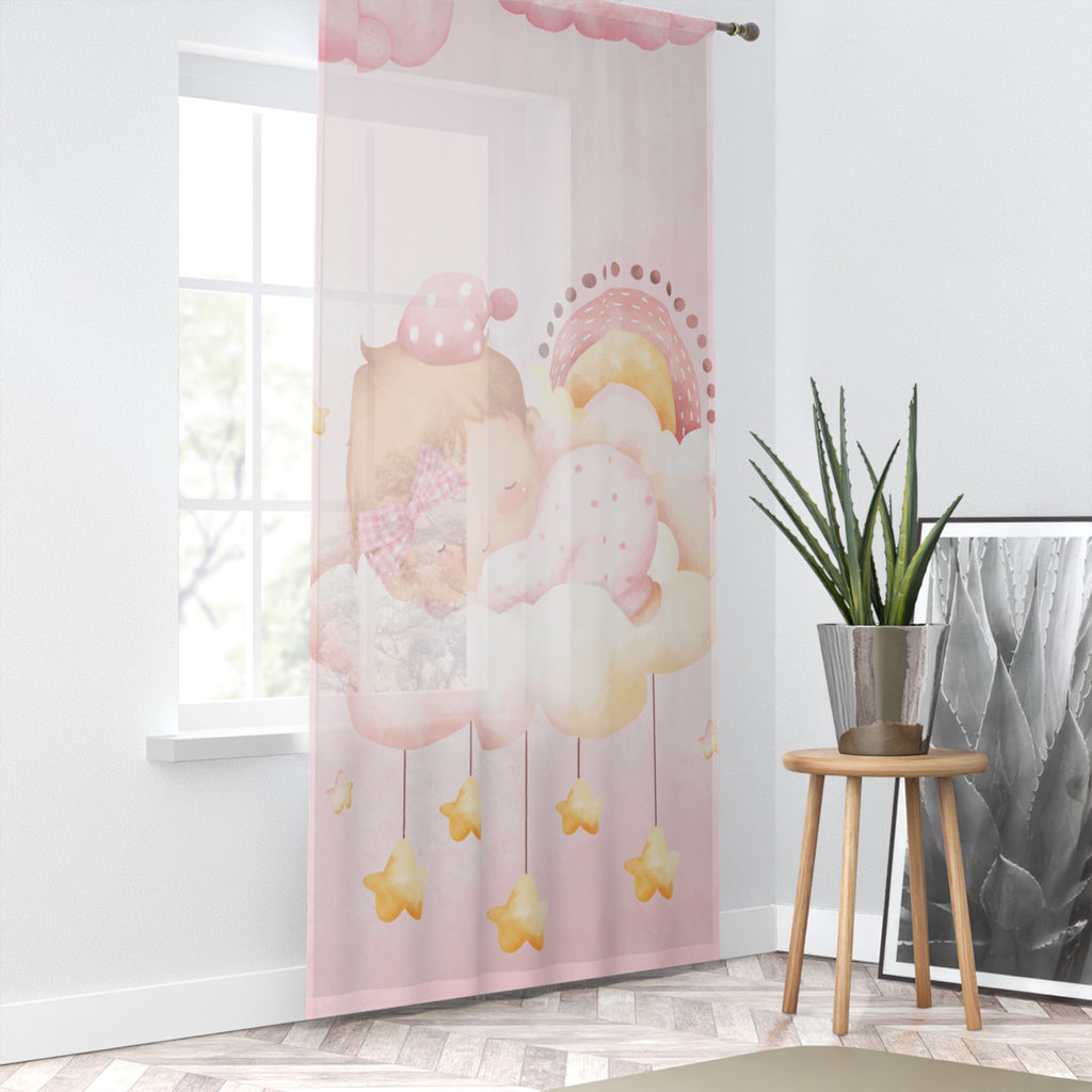 Baby Girl Window Curtain - Pink Sleeping Infant Cloud & Stars Nursery Curtain