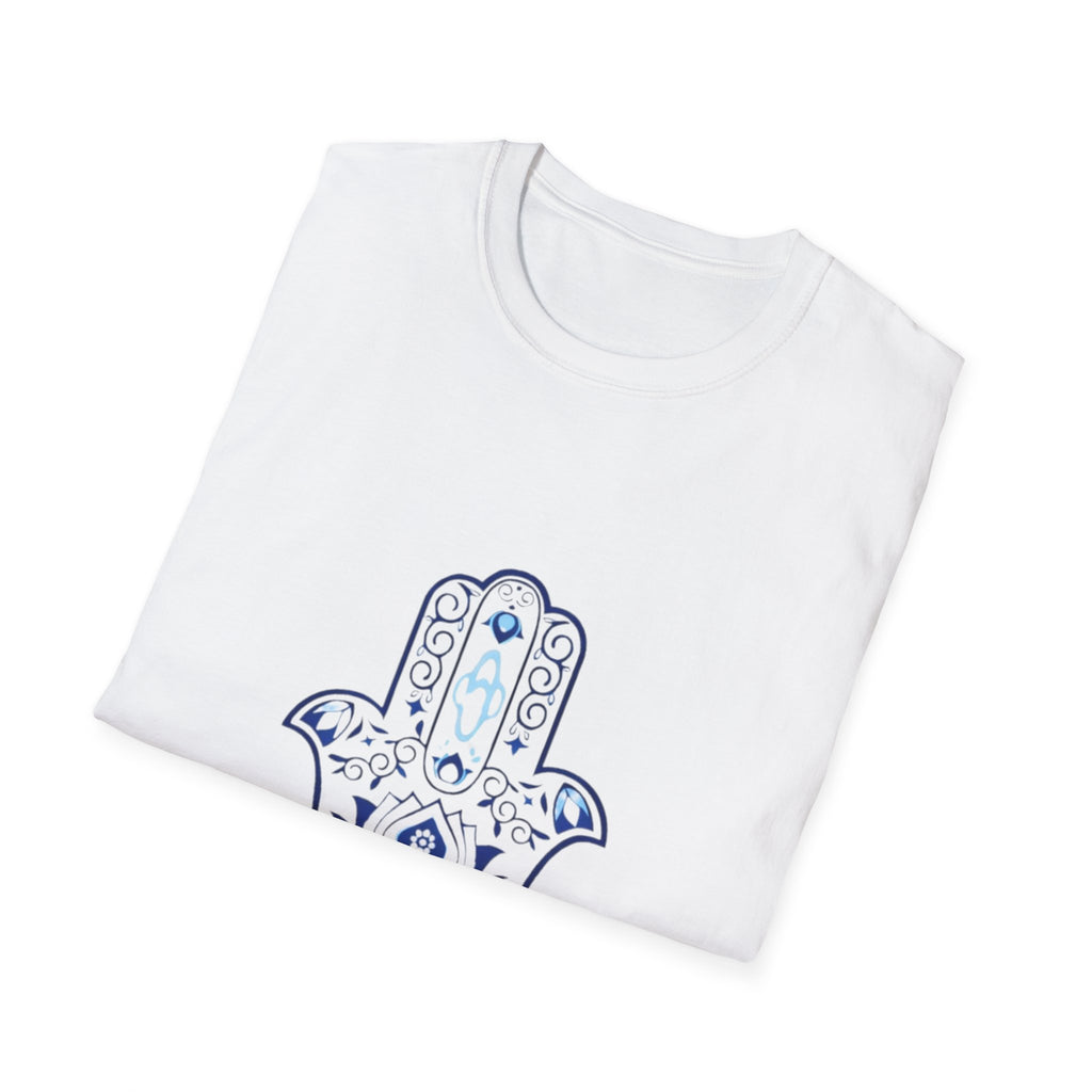 Hamsa Hand T-Shirt — Blue Floral Protective Symbol Tee