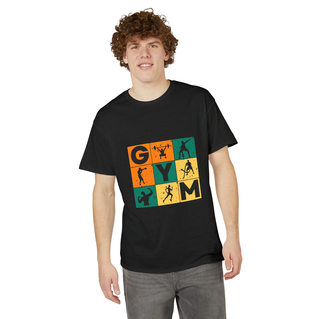 Gym Blocks Graphic T-Shirt — Retro Fitness Silhouette Tee