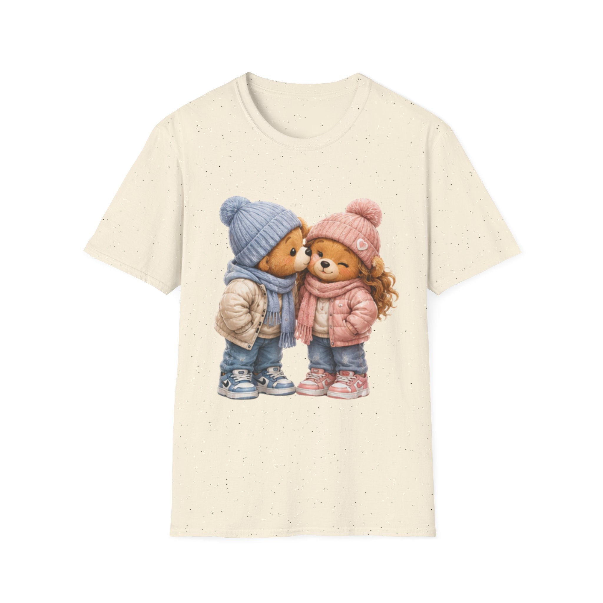 Cute Winter Bears unisex T‑Shirt — Adorable Kissing Bears in Hats & Scarves