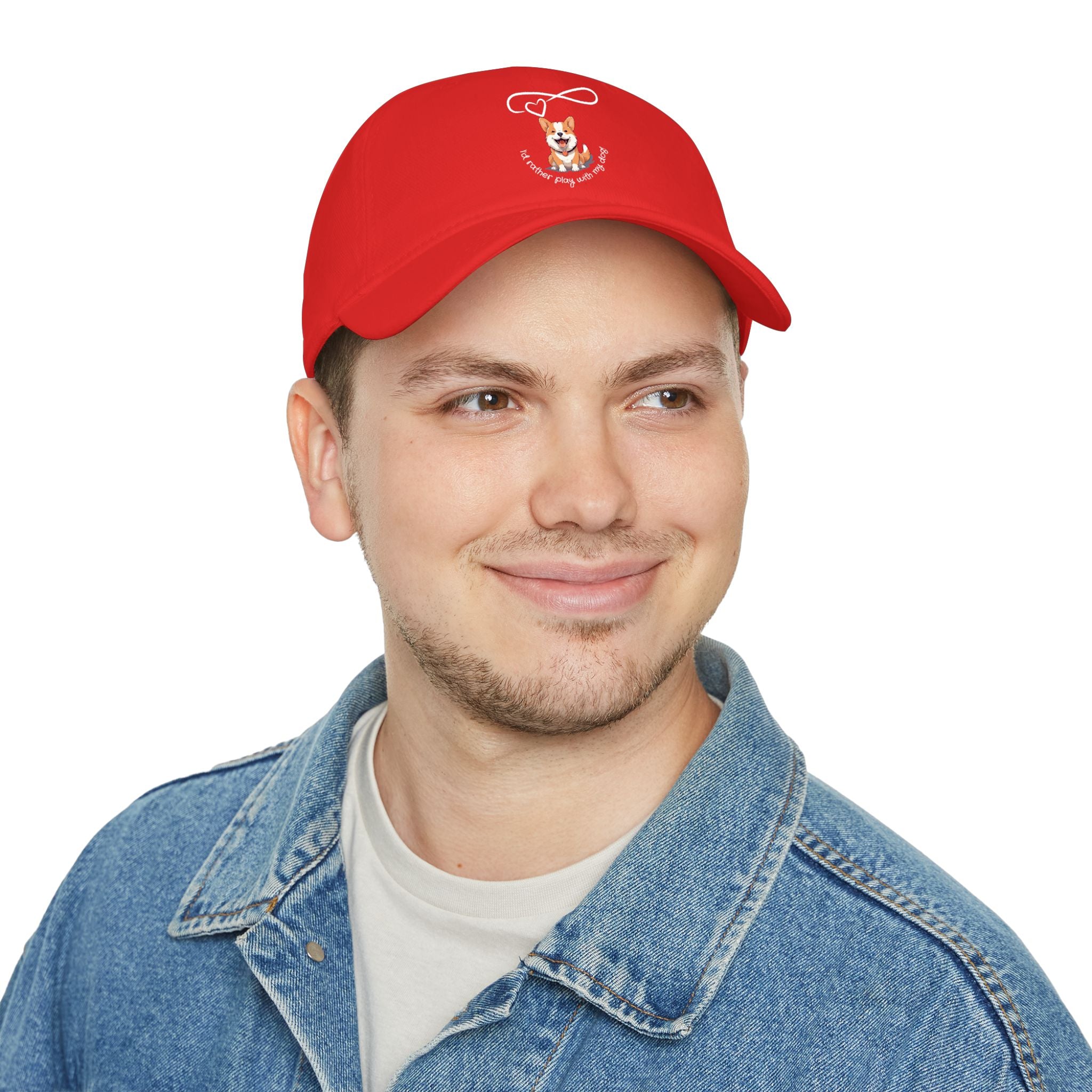 Corgi Pawprints Low Profile Baseball Cap — "My Rescue Dog Has My Heart" Red Cap