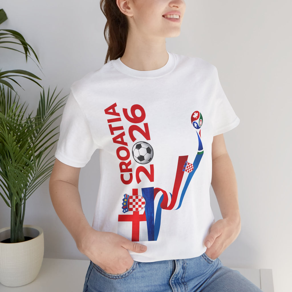 Croatia 2026 Soccer T‑Shirt — Croatian Flag Ribbon Football Tee
