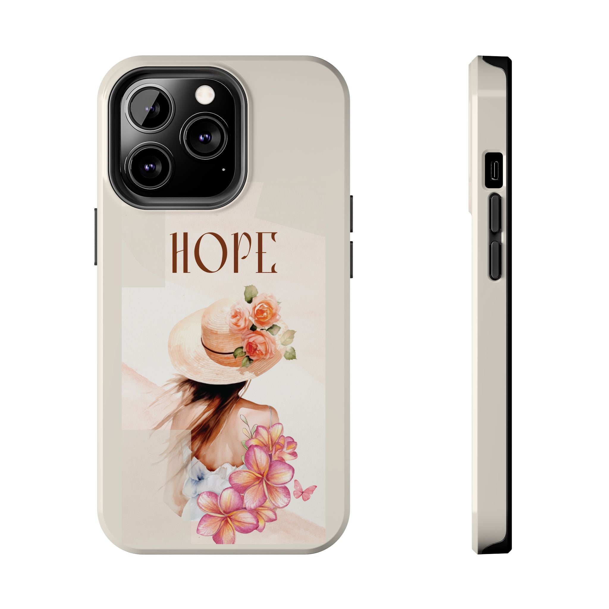 Hope Floral Tough Phone Case — Protective iPhone Case with Watercolor Girl & Flowers