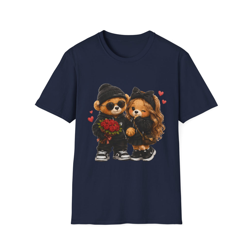 Cute Couple Bears unisex T-Shirt - Romantic Valentine’s Day Graphic Tee with Teddy Pair Holding Roses