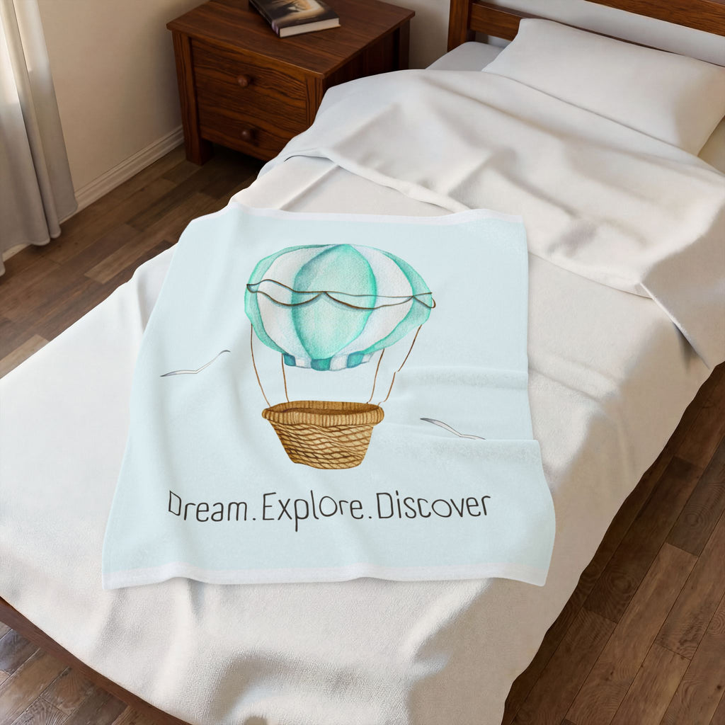 Velveteen Blanket — Dream. Explore. Discover Hot Air Balloon Plush Throw