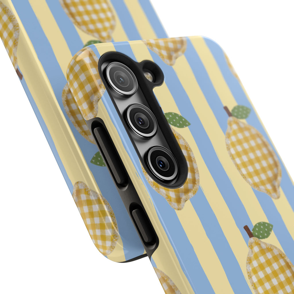 Tough Phone Case — Blue & Yellow Gingham Lemon Design