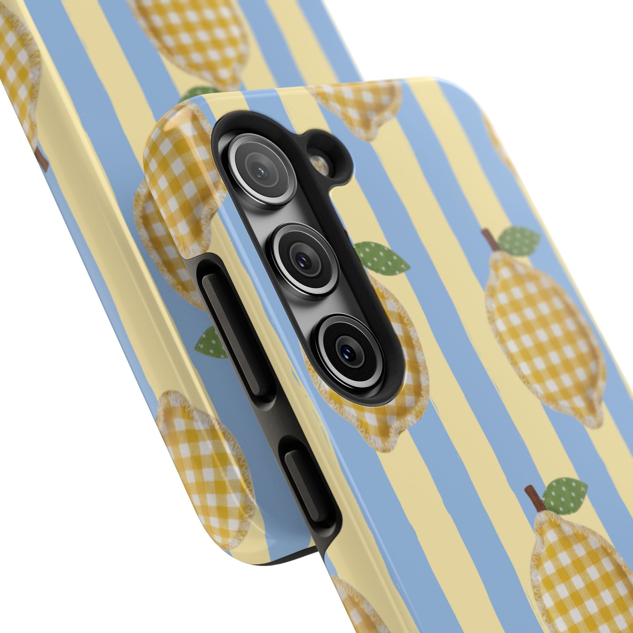 Tough Phone Case — Blue & Yellow Gingham Lemon Design