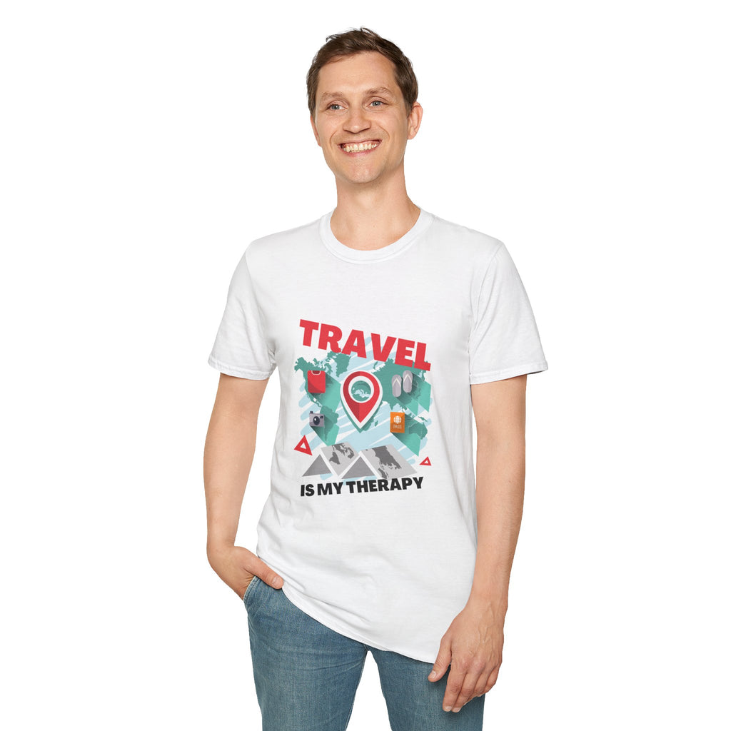 Travel Is My Therapy T-Shirt — Wanderlust Map Tee for Travelers & Adventure Lovers