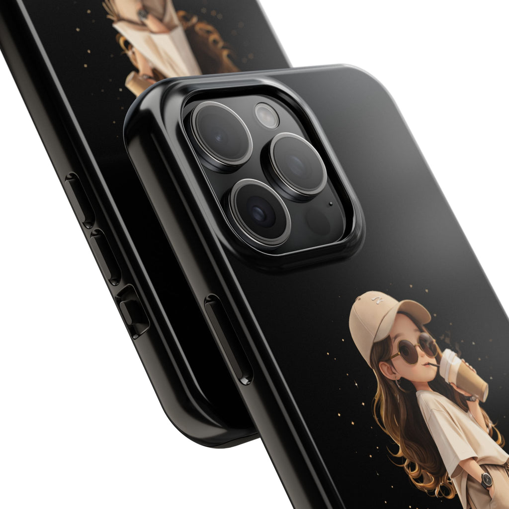 Phone Case — 'Running on Coffee' Cute Coffee Girl Protective Case