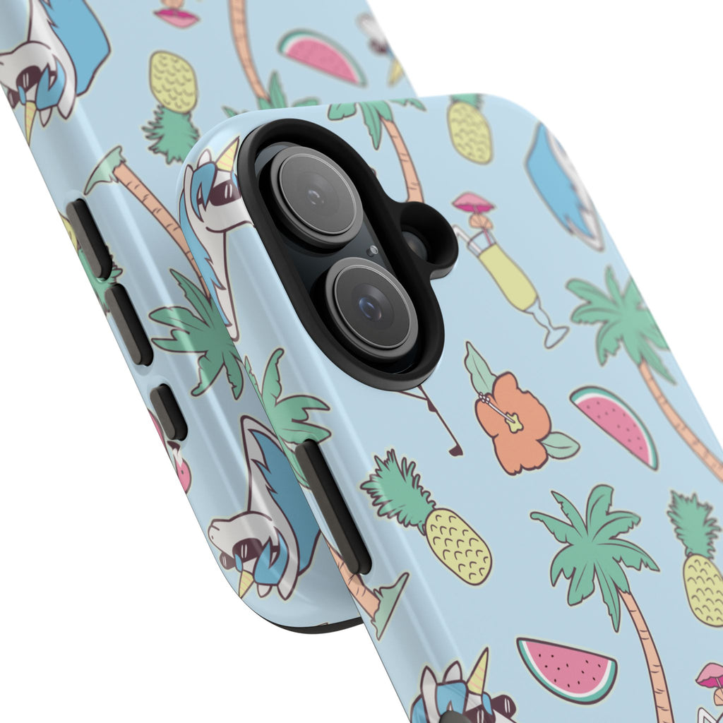 Tropical Summer Tough Phone Case — Pineapple, Flamingo & Palm Pattern