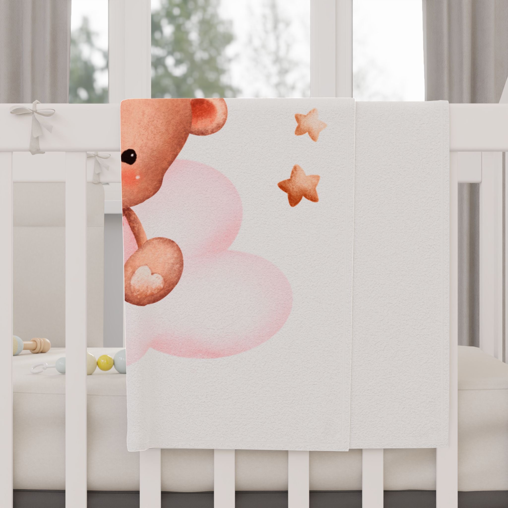 Pink Teddy Balloon Toddler Blanket — Soft Baby Shower & Nursery Throw