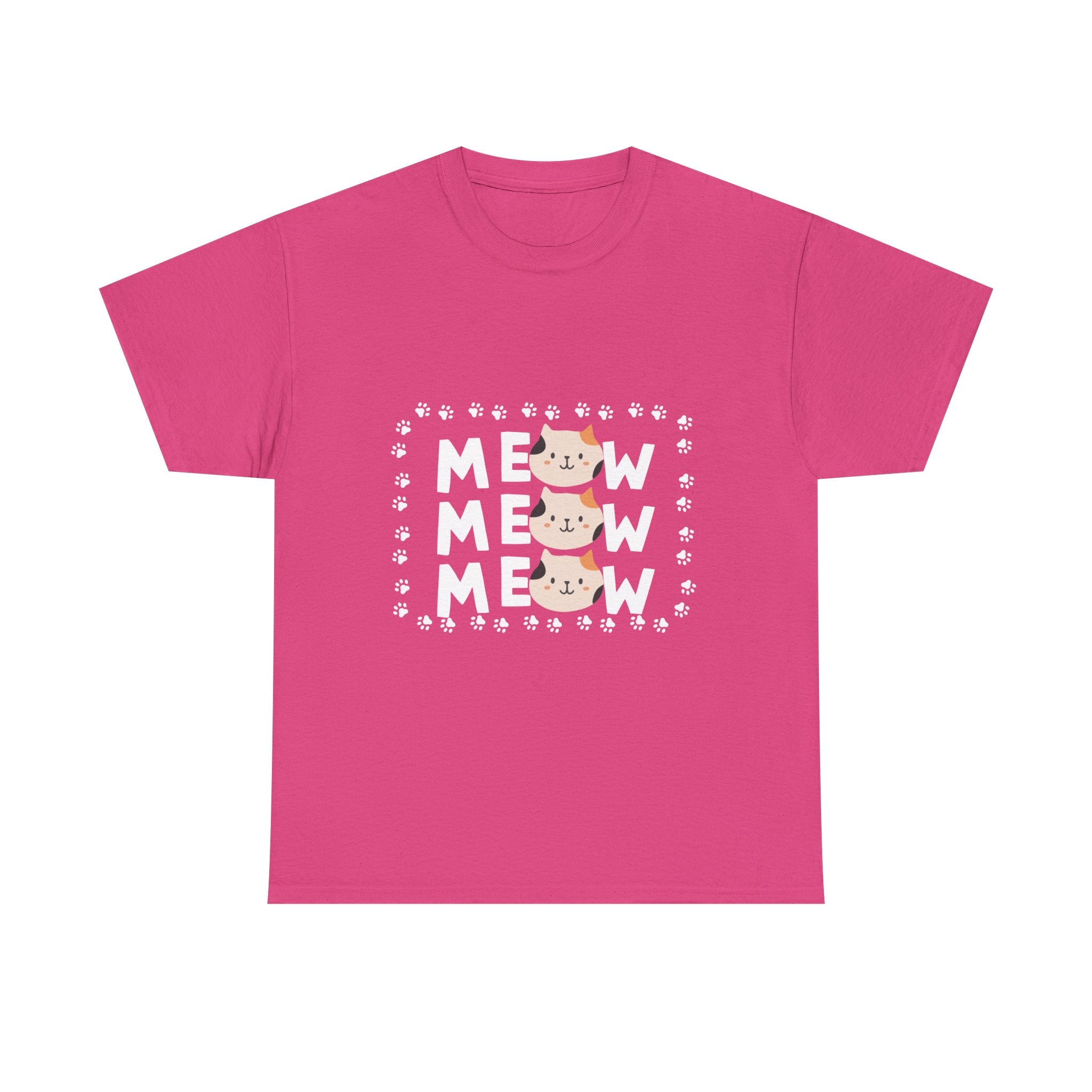 Meow Cat Graphic Tee — Cute Paw Print Kitty T-Shirt