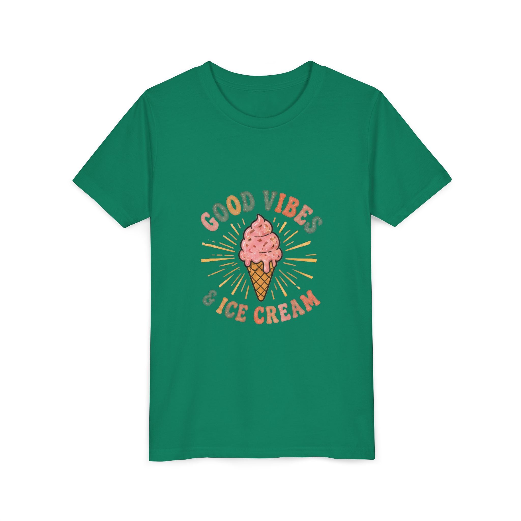 Youth Tee — "Good Vibes & Ice Cream" Cute Ice Cream Graphic Shirt