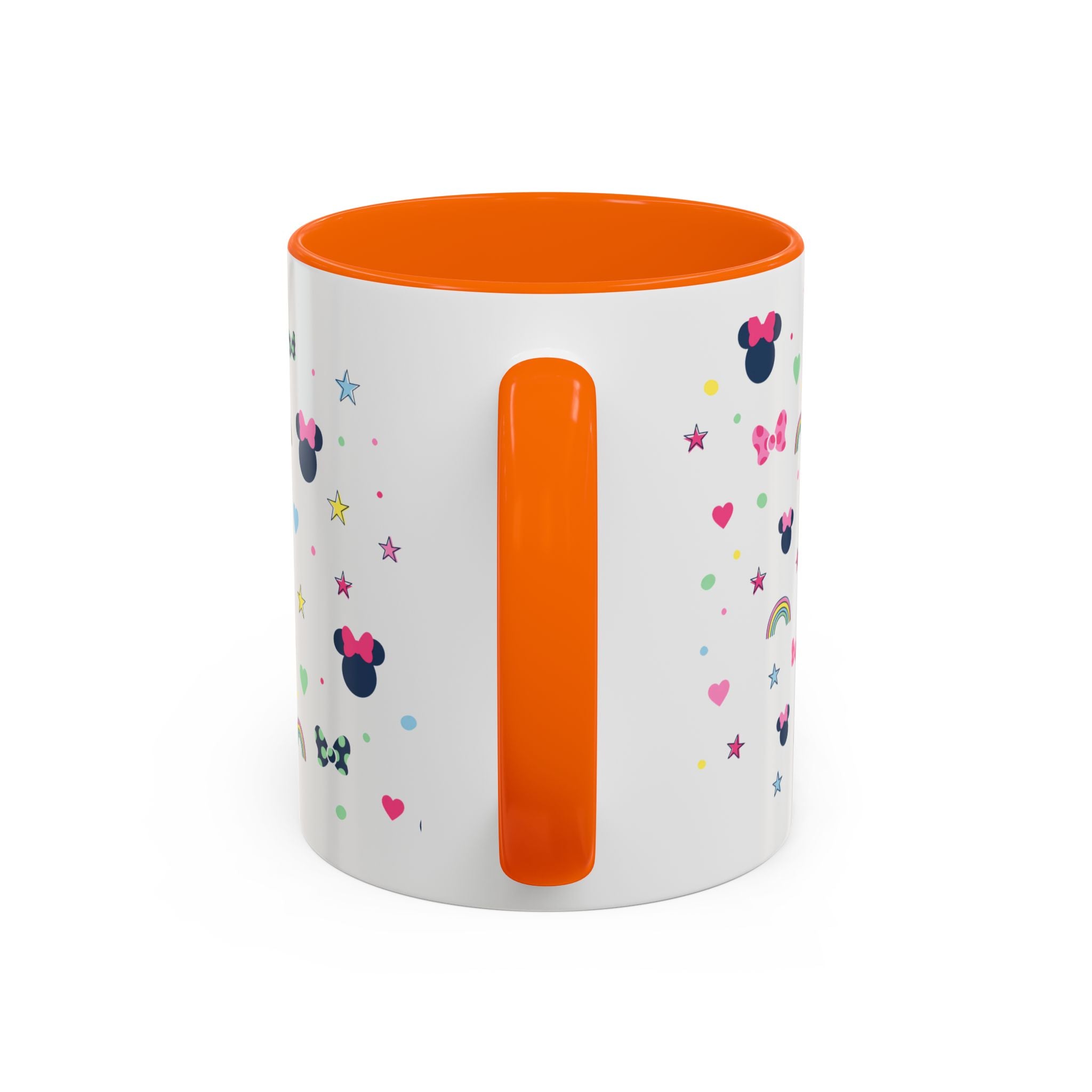 Minnie Dots Accent Coffee Mug — Cute Rainbow & Bow Pattern (11oz)