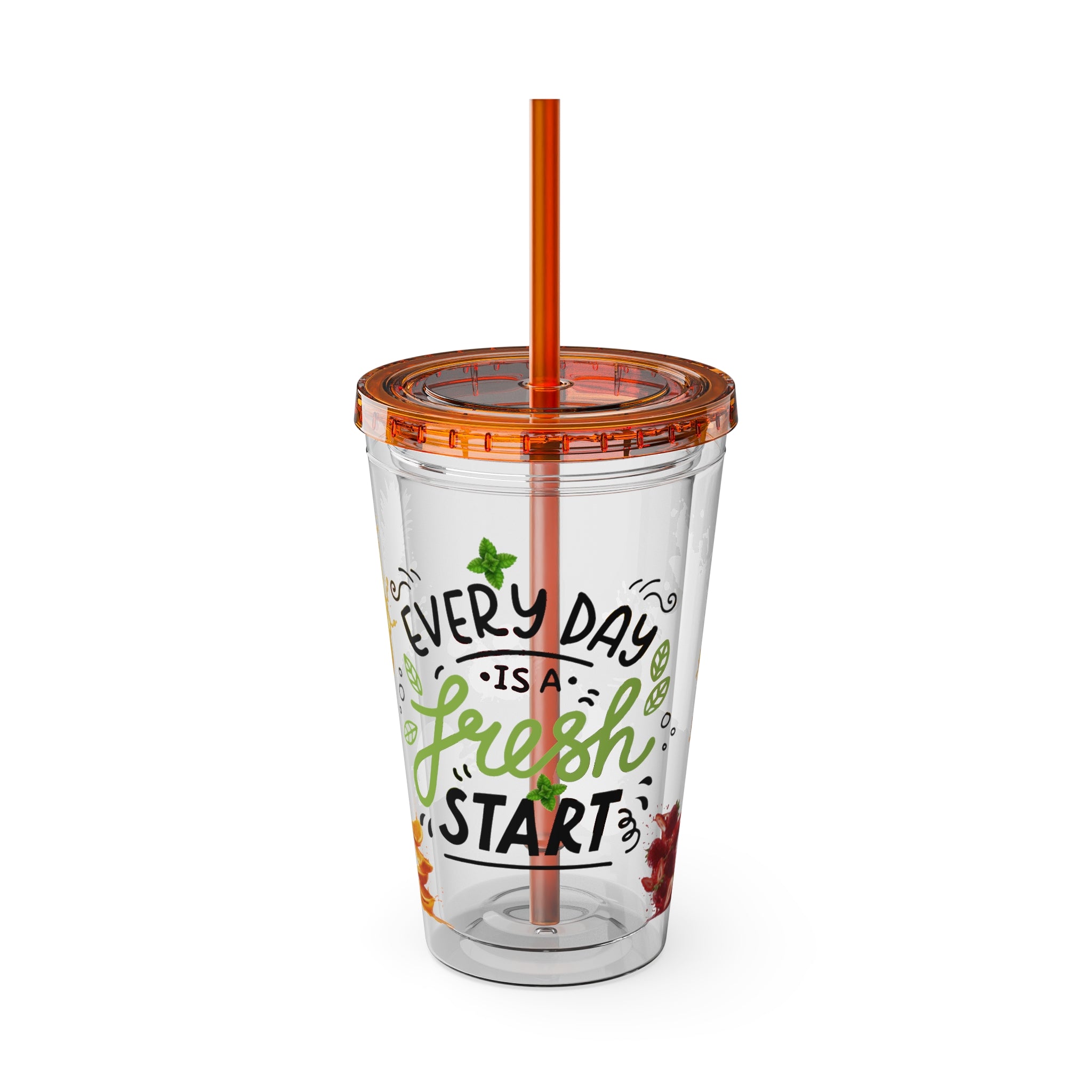 Every Day Is a Fresh Start Pineapple Tumbler — 16oz Clear Travel Cup with Straw