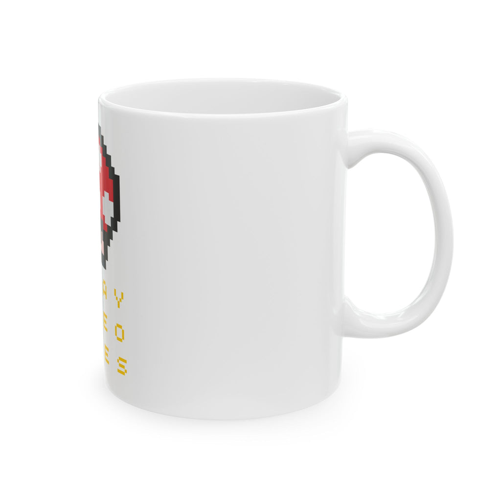 Gamer Pixel Mushroom Mug — "I Play Video Games" Ceramic Coffee Cup (11oz/15oz)