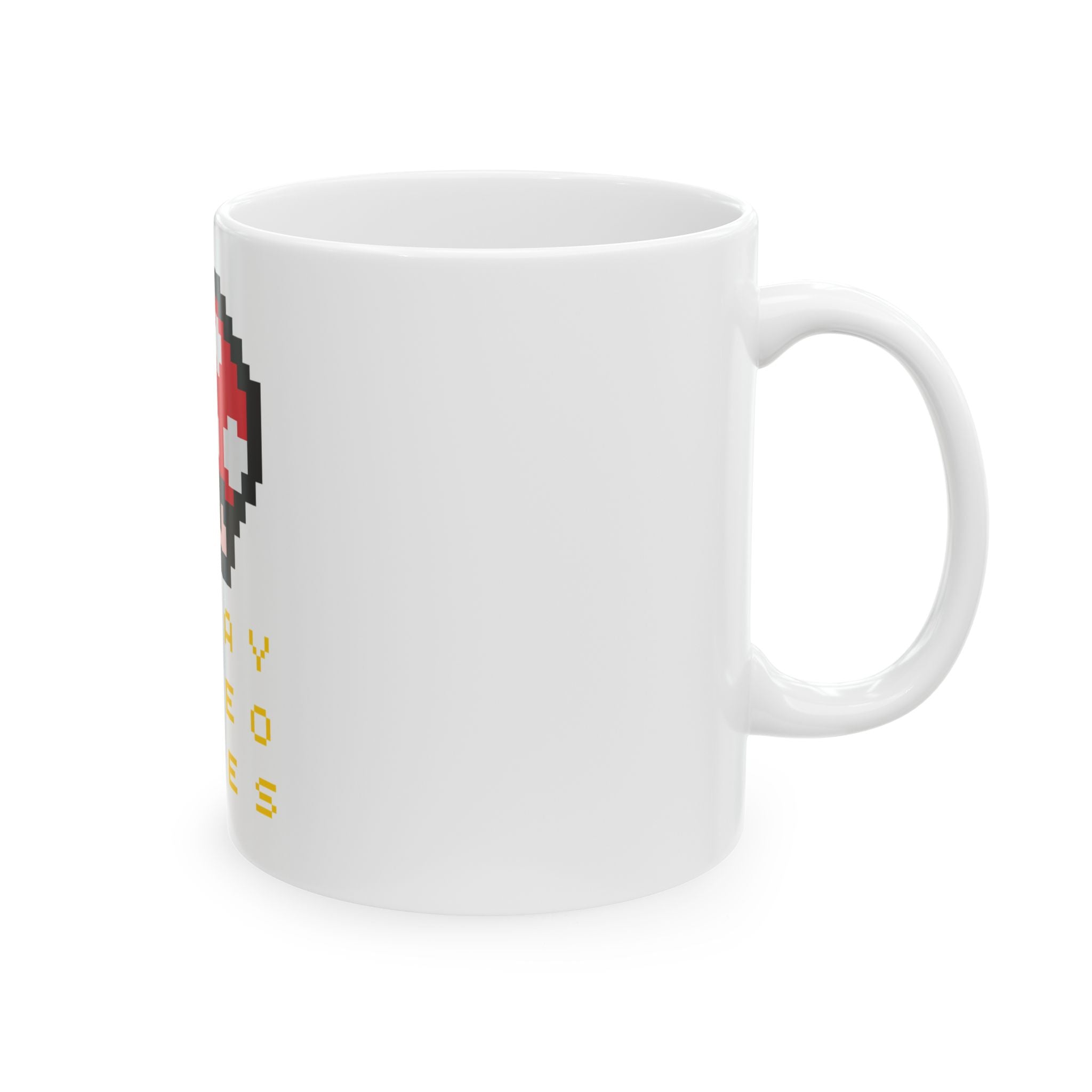 Gamer Pixel Mushroom Mug — "I Play Video Games" Ceramic Coffee Cup (11oz/15oz)