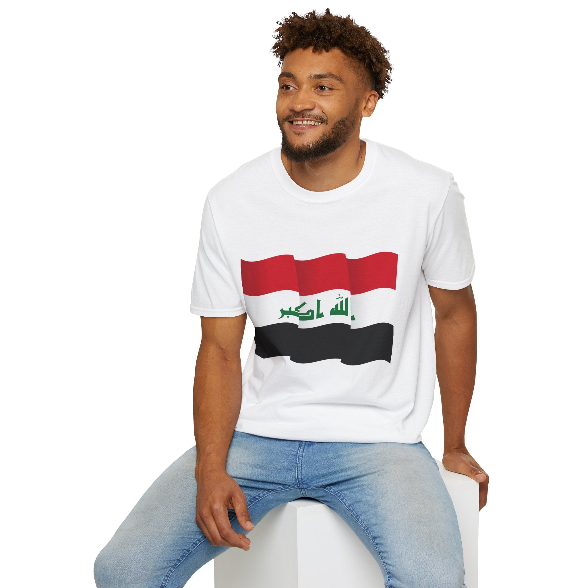 Iraq Flag T-Shirt — Waving Flag Design with Arabic 'Allahu Akbar'