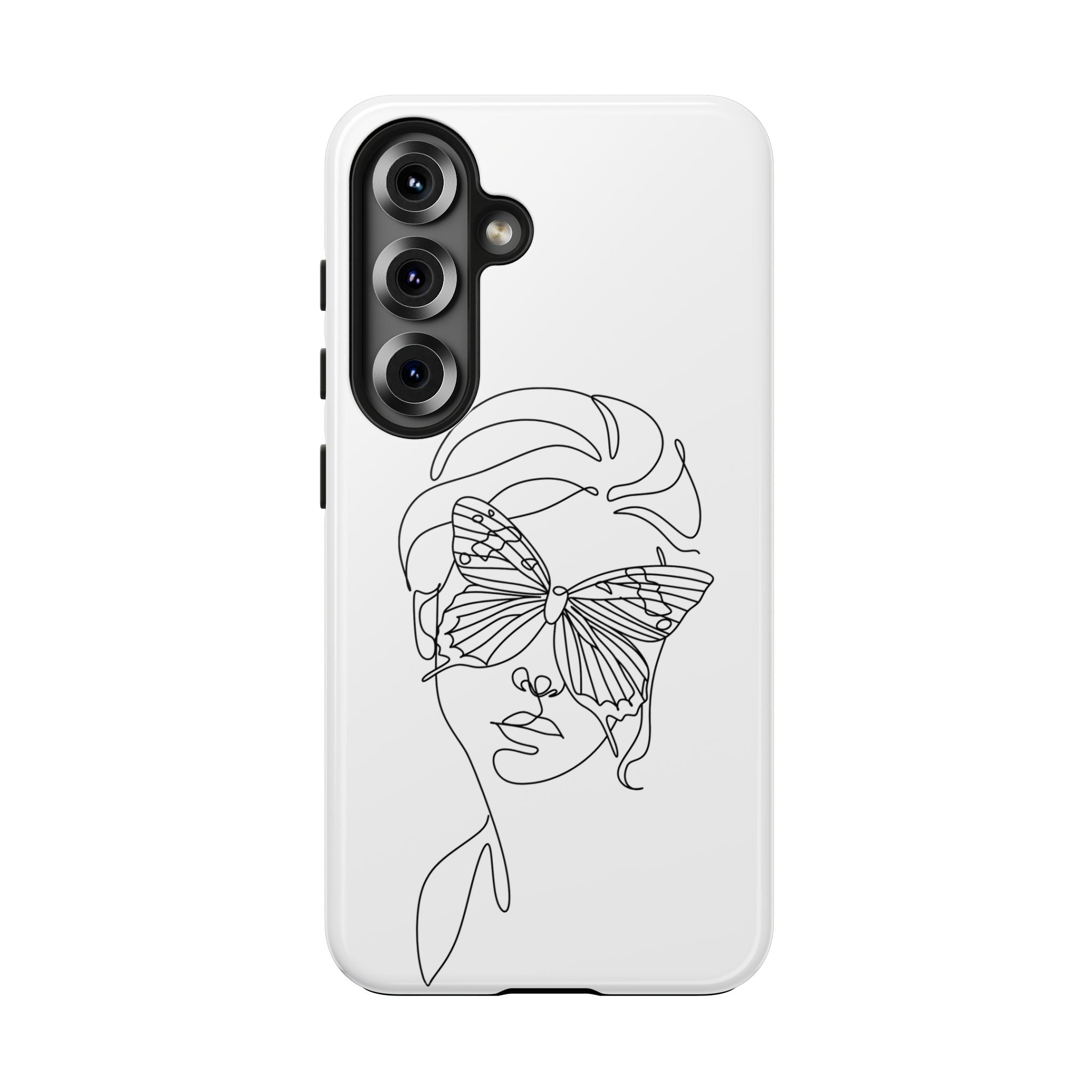 Butterfly Line Art Tough Phone Case — Minimalist Woman Face Design