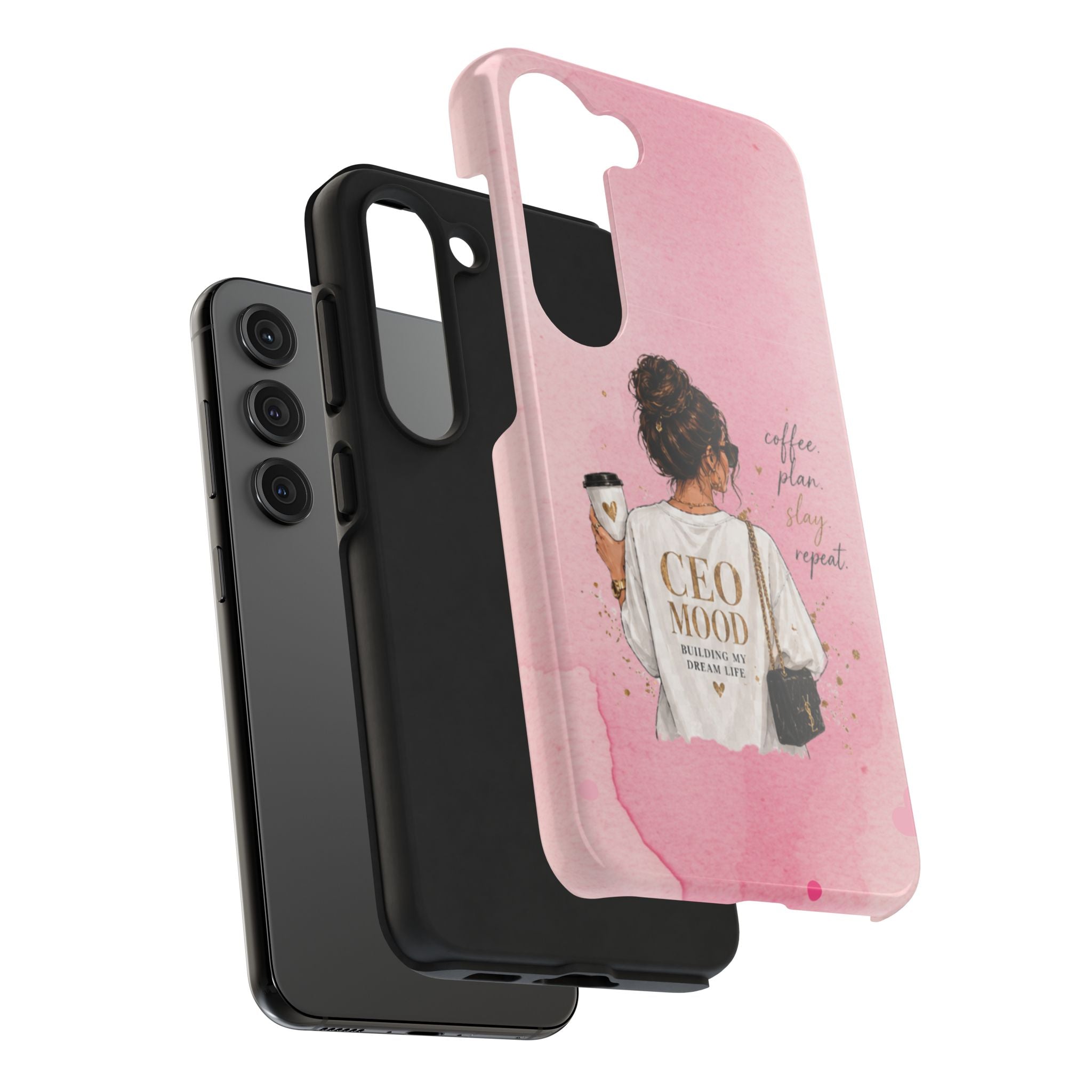 CEO Mood Tough Phone Case — "Coffee, Plan, Slay, Repeat" Pink Protective Cover