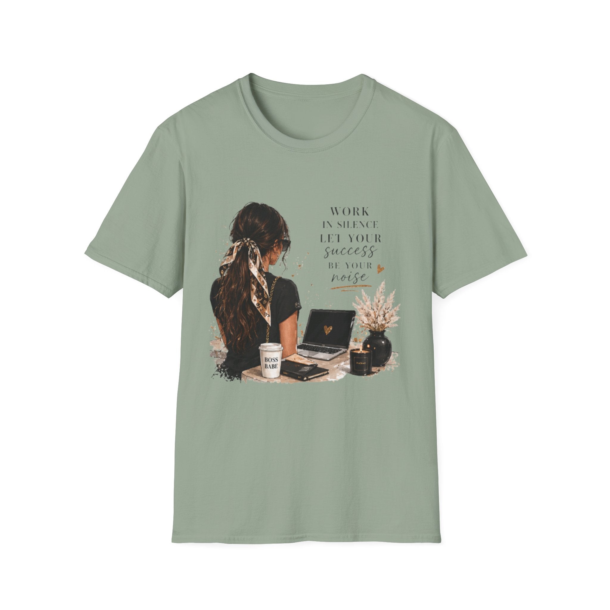 Work Patient Let Your Success Be Your Noise T-Shirt — Inspirational Girl Desk Graphic Tee