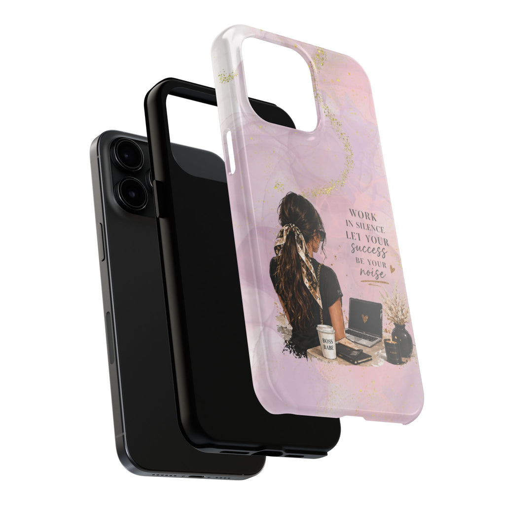 Inspirational Pink Work Desk Phone Case — "Work in Silence, Let Your Success Be Your Noise"