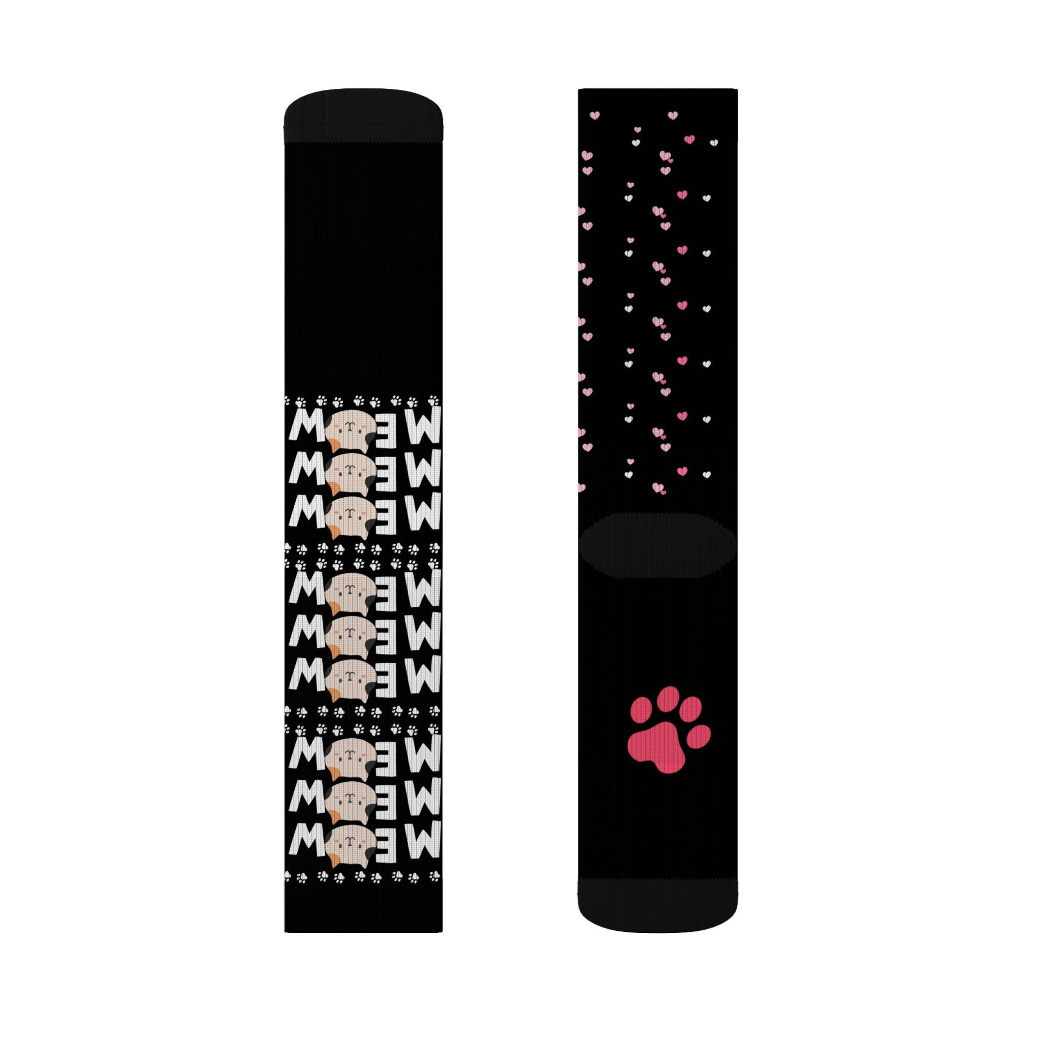 Cat Mom Sublimation Socks — Cute Paw Print Crew Socks for Cat Lovers