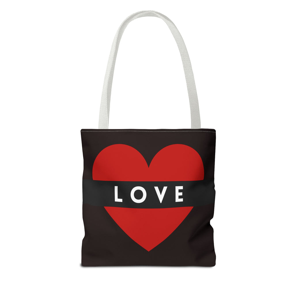 Love Heart Tote Bag — Red Heart "LOVE" All-Over Print Tote