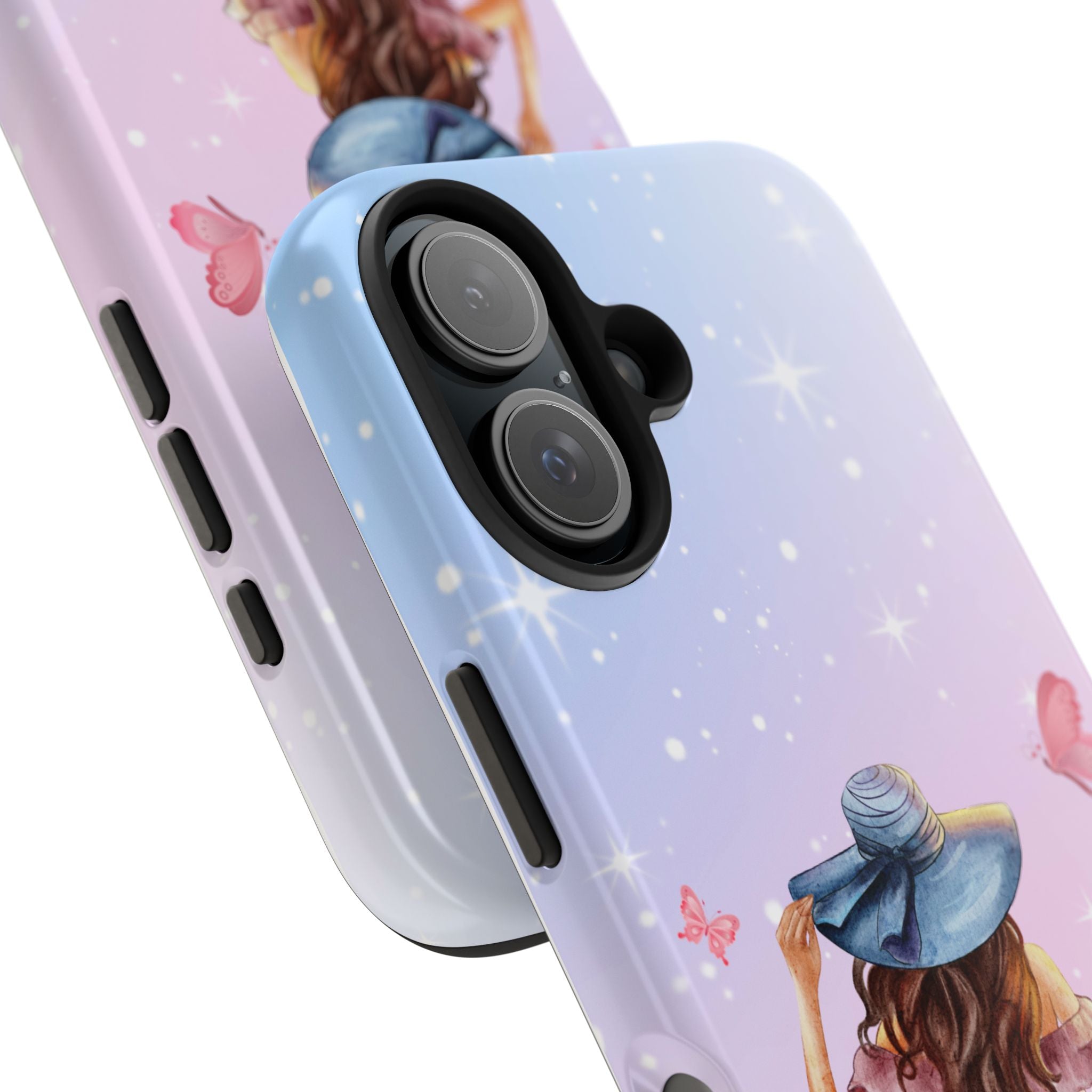 Pastel Girl with Hat Phone Case — Floral Basket Butterfly Tough Phone Case