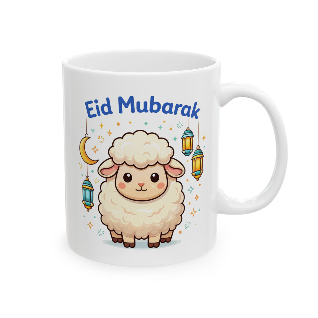Eid Mubarak Ceramic Mug — Cute Lamb, Lanterns & Crescent Moon (11oz/15oz)