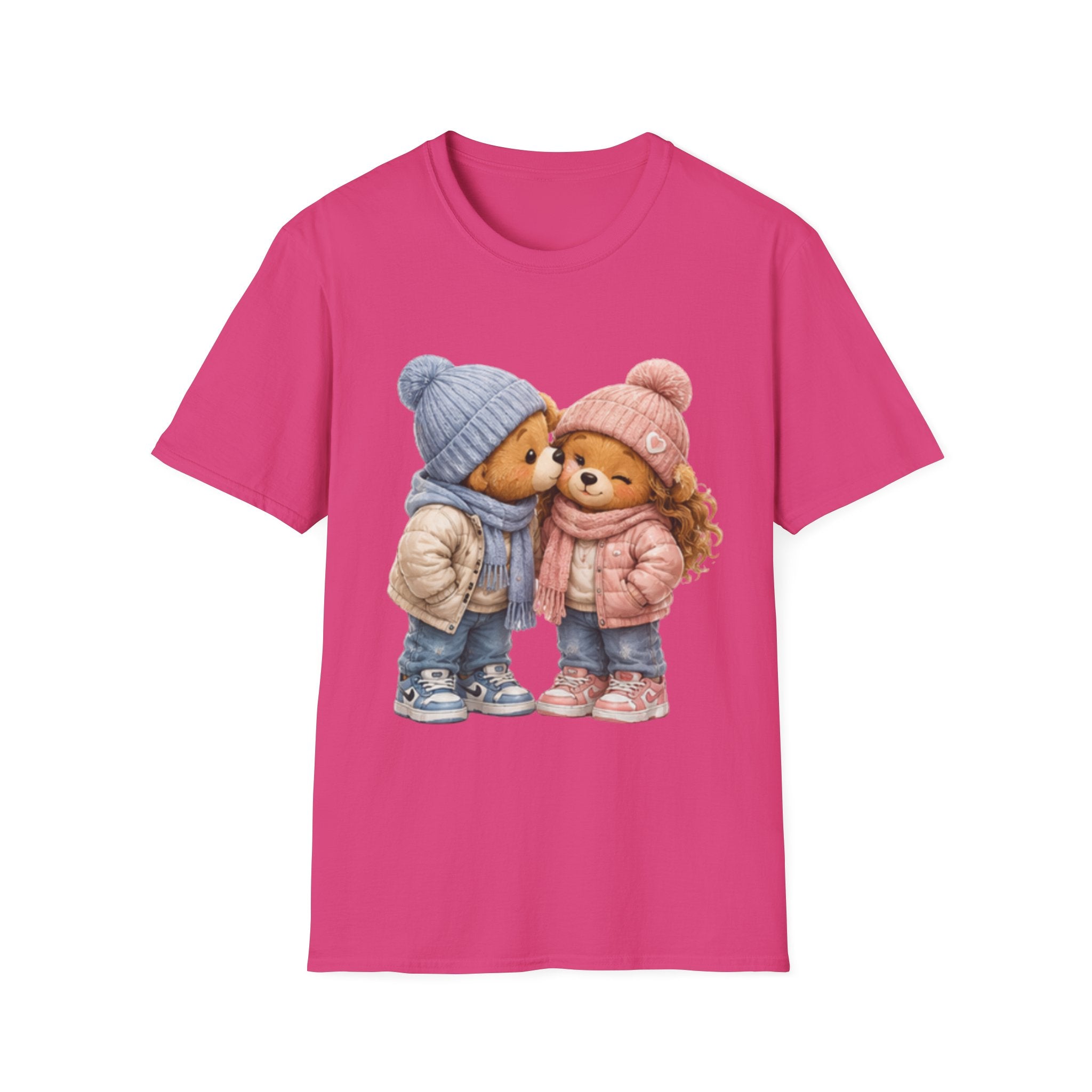 Cute Winter Bears unisex T‑Shirt — Adorable Kissing Bears in Hats & Scarves