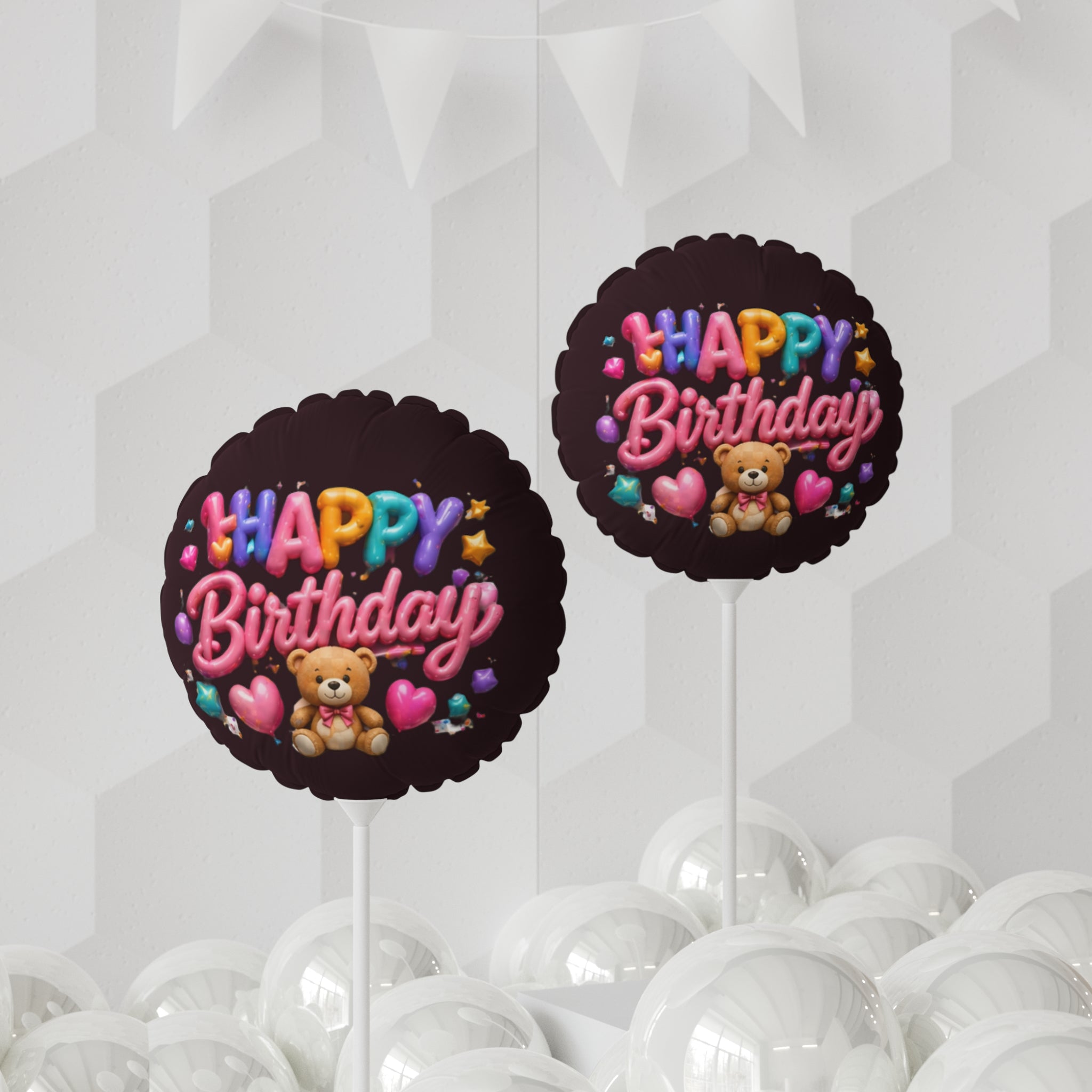 Happy Birthday Teddy Balloon — 11" Round Foil Party Balloon