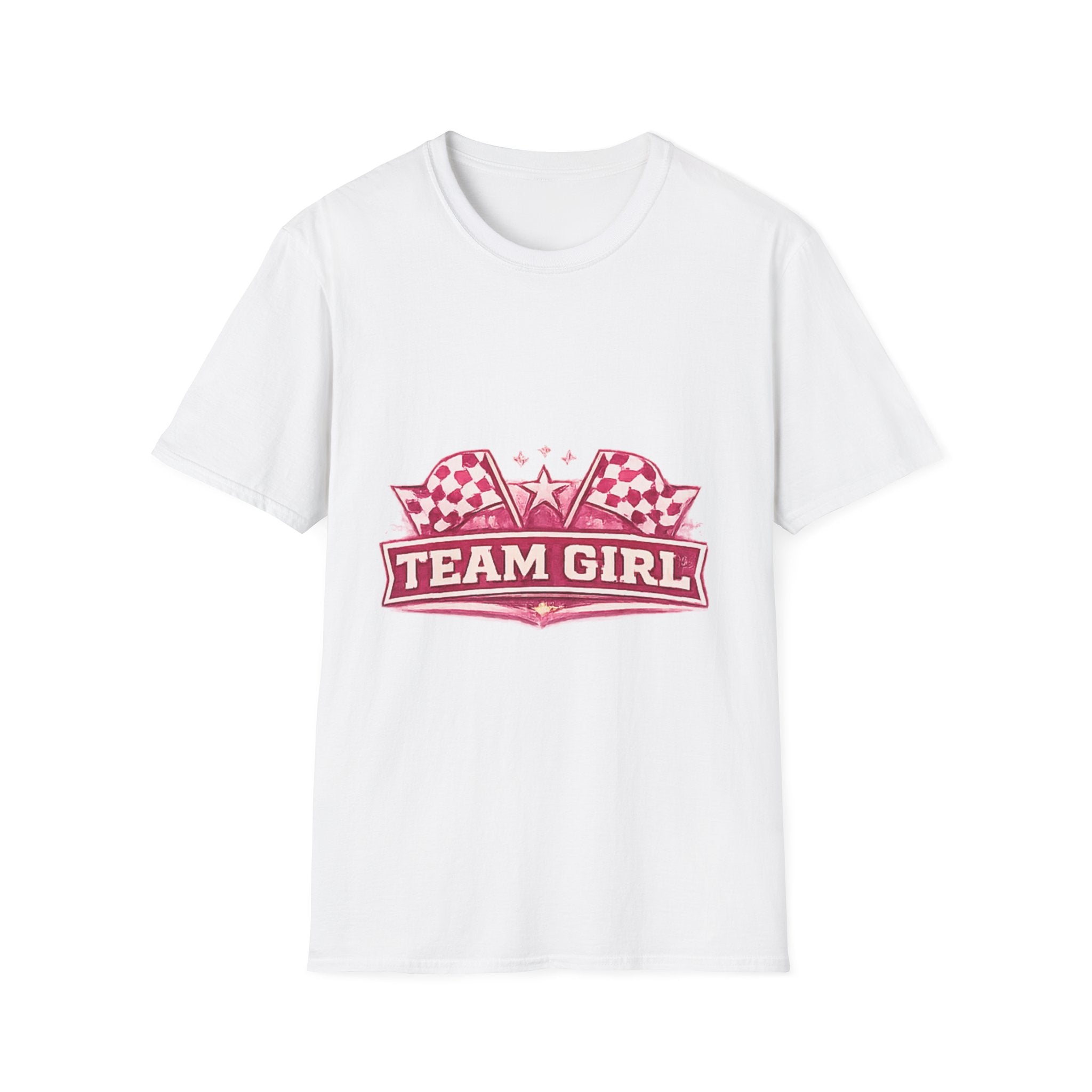 Team Girl Racing T Shirt | Pink Checkered Flags Star Emblem