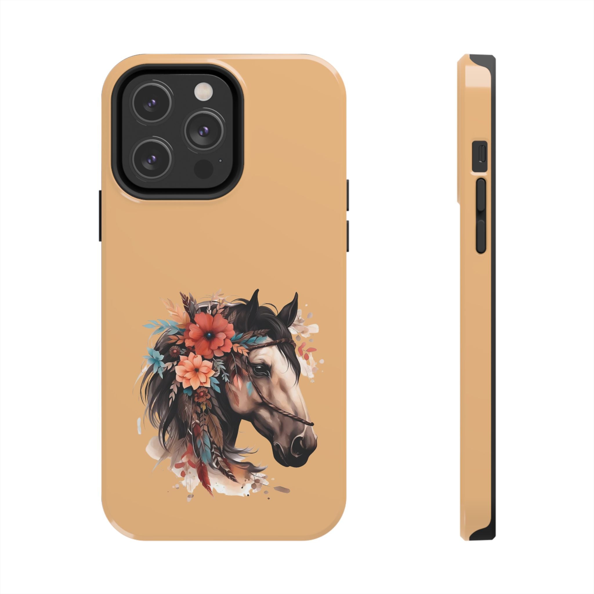 Horse Floral Tough Phone Case — Protective iPhone Cover with Boho Horse Head Design