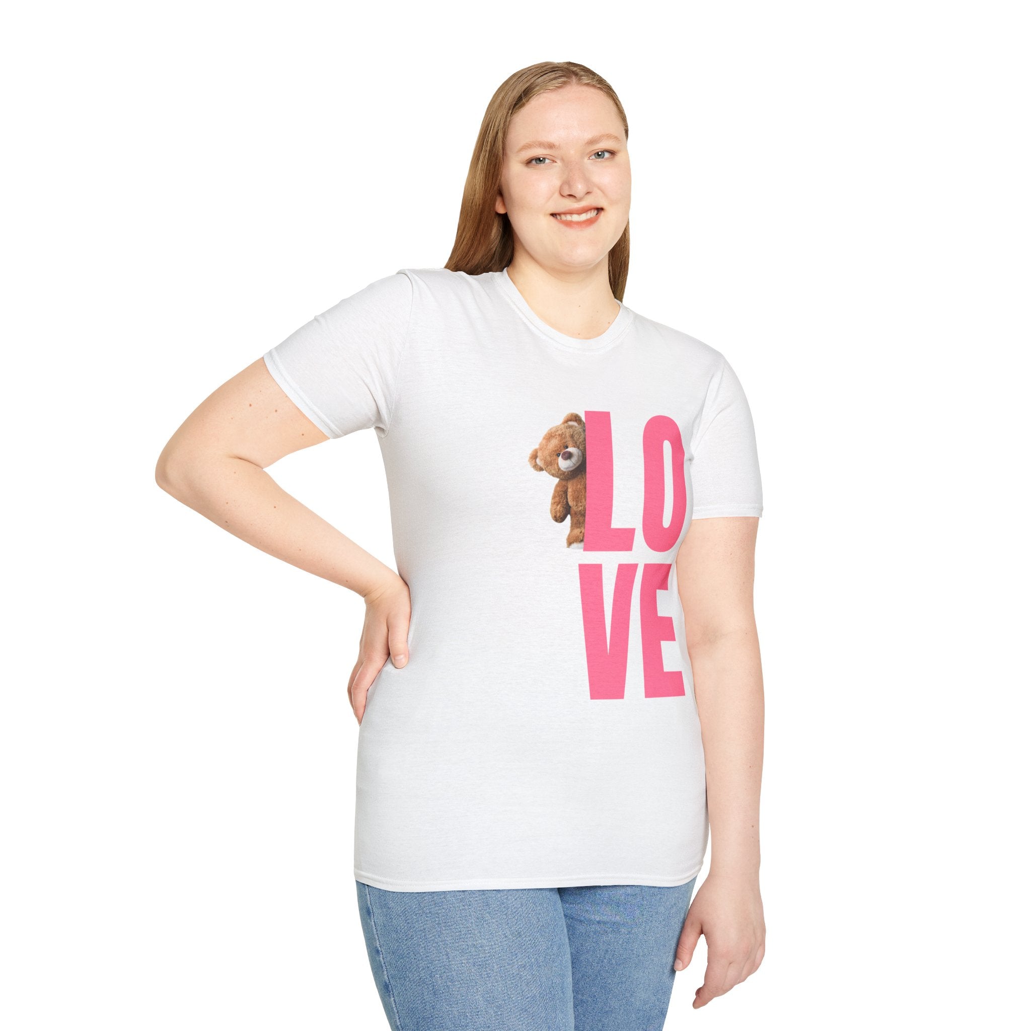LOVE Teddy Bear T-Shirt — Cute Pink Love Graphic Tee for Valentine’s Day