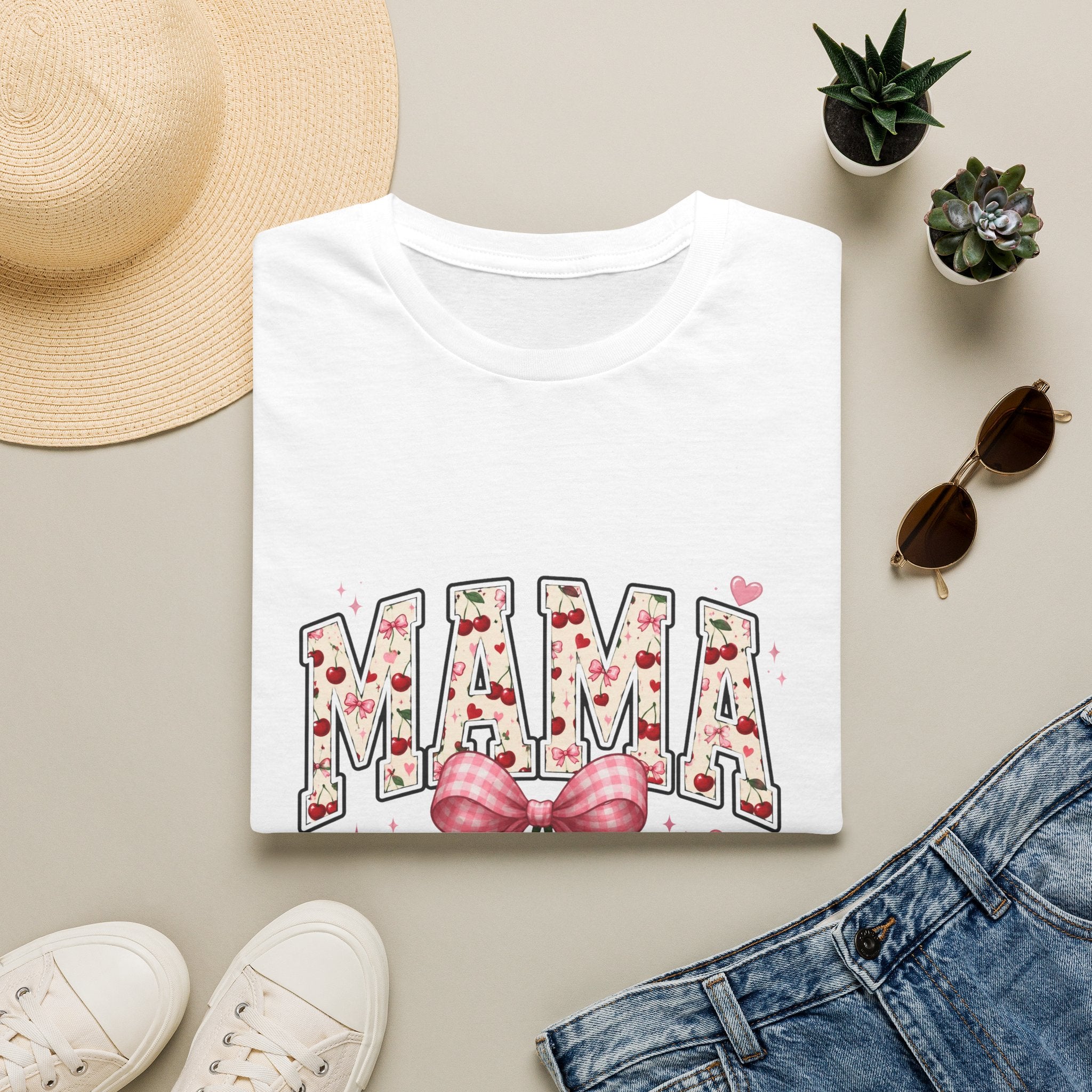 Mama Floral Cherry T‑Shirt — Cute Mama Typography with Bow