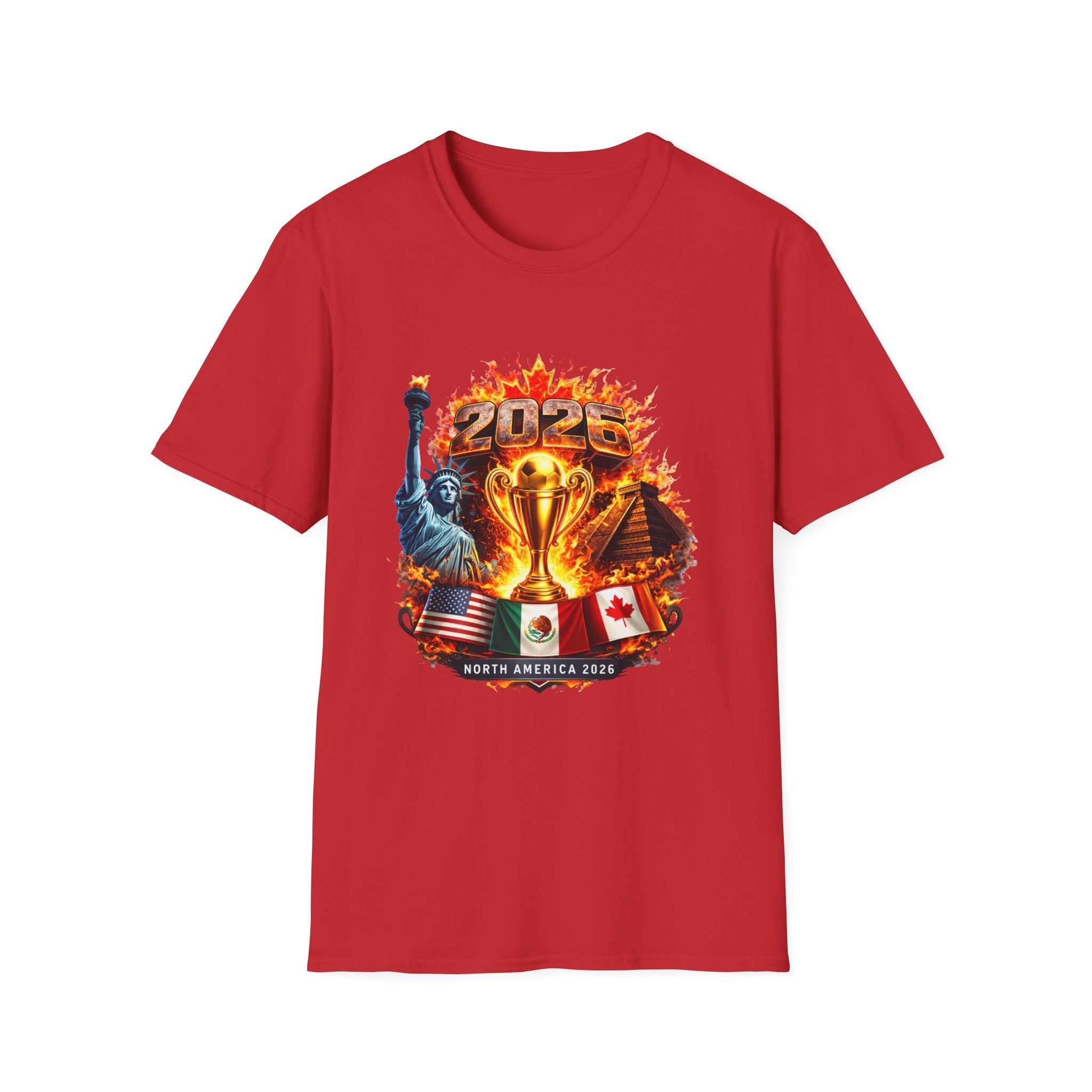 2026 North America Soccer Cup T-Shirt — Trophy, Statue of Liberty & Flags Graphic