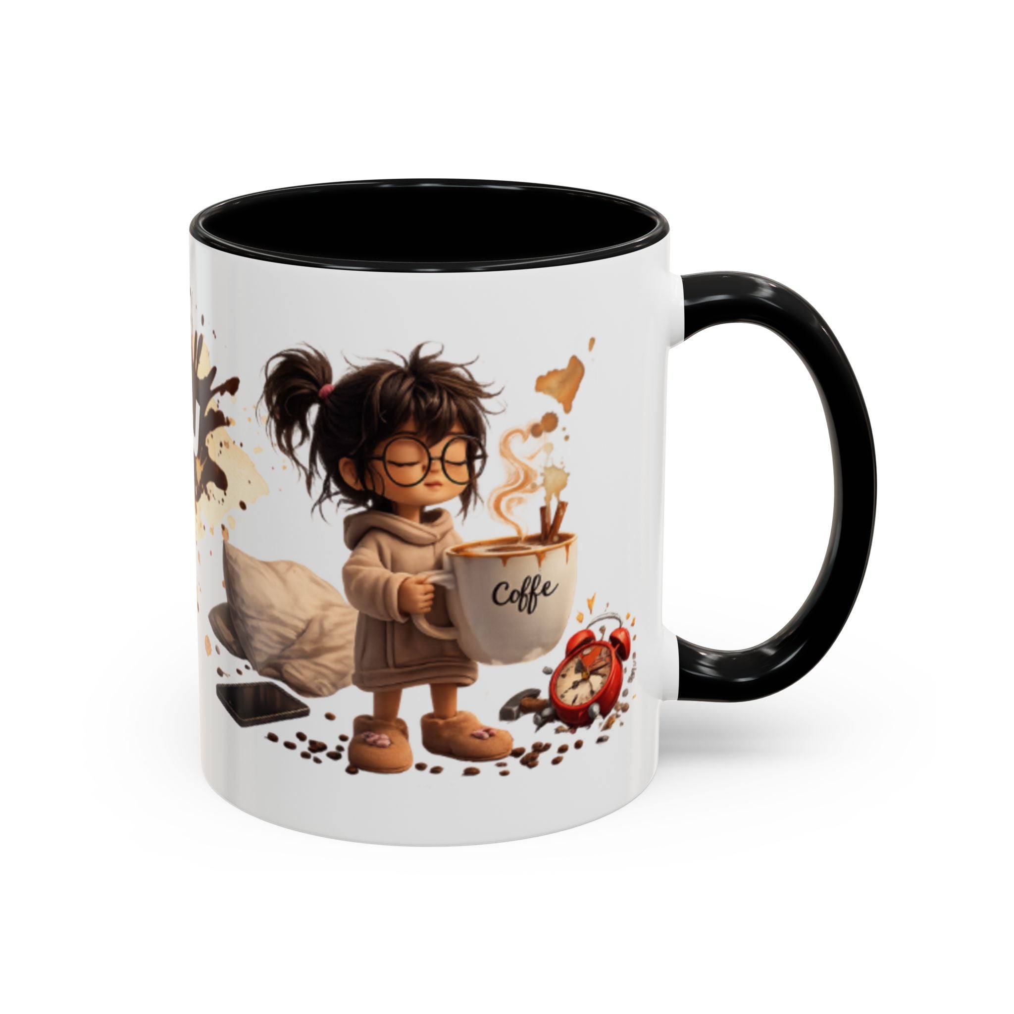 Cute Coffee Girl Accent Mug — Arabic Script Coffee Design (11/15oz)