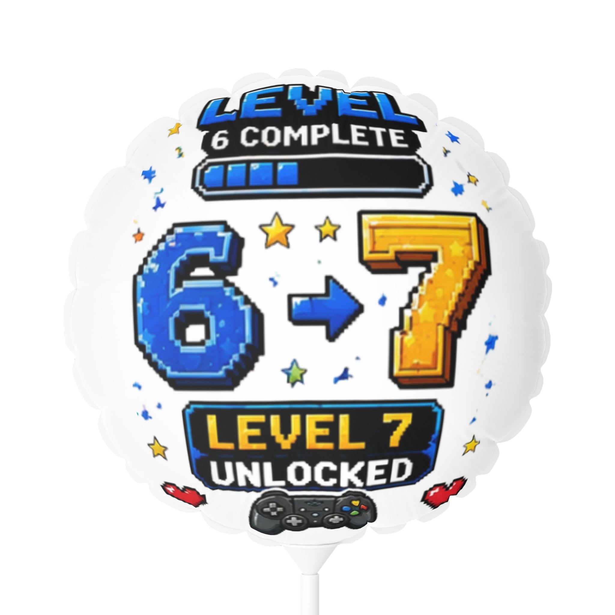 11" Level 7 Unlocked Birthday Balloon — Gamer 6 to 7 Party Decoration