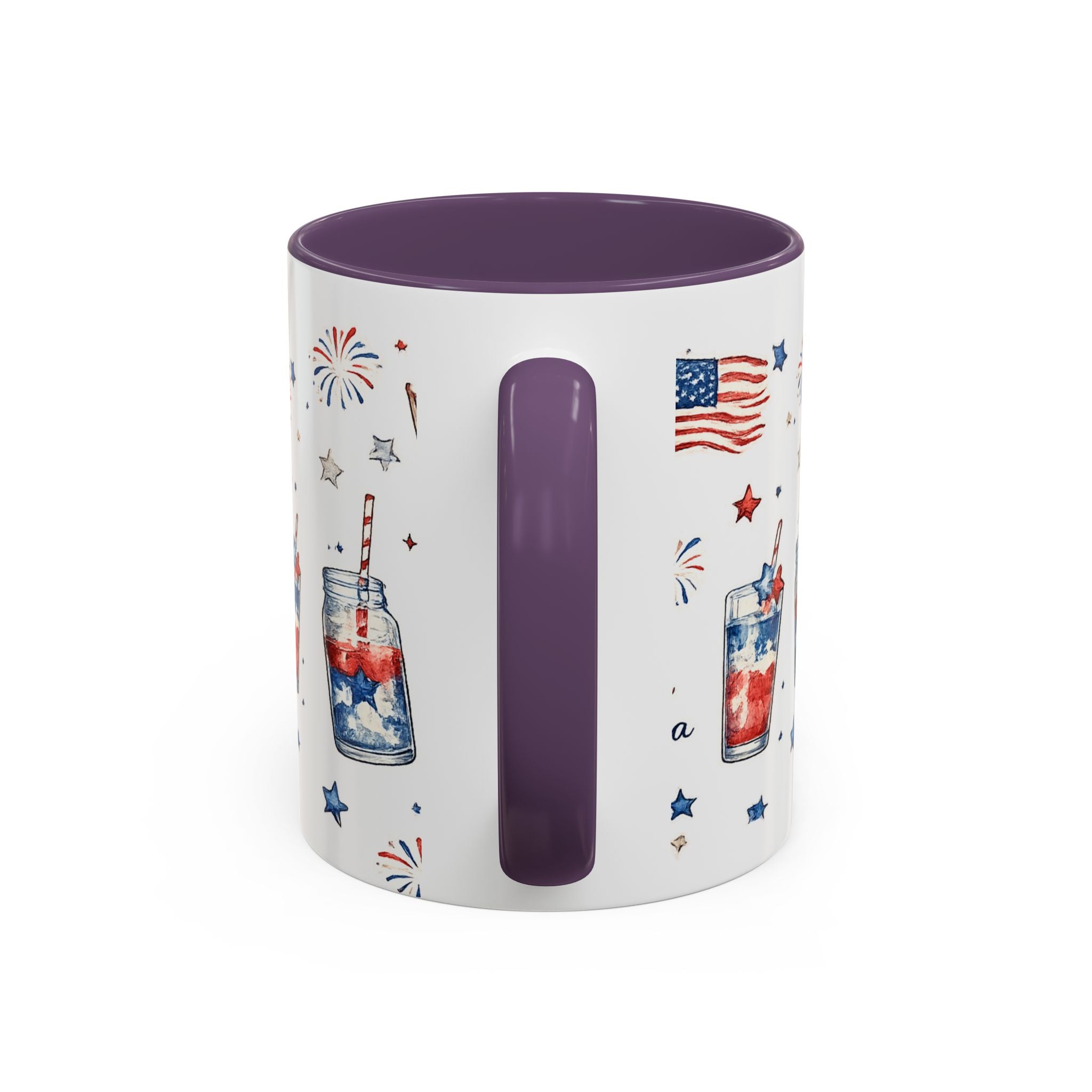 4th of July Accent Coffee Mug — Patriotic Fireworks & God Bless America Design (11oz)