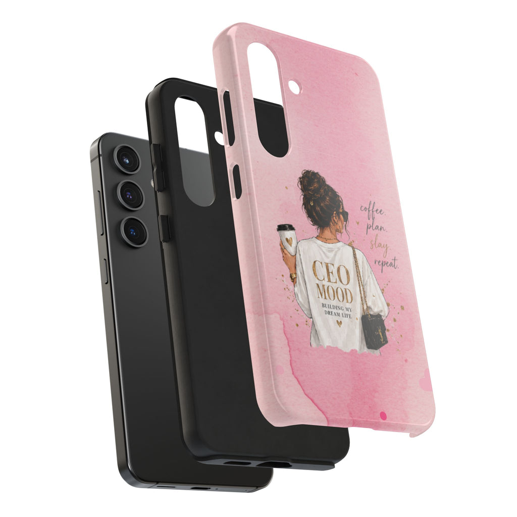CEO Mood Tough Phone Case — "Coffee, Plan, Slay, Repeat" Pink Protective Cover