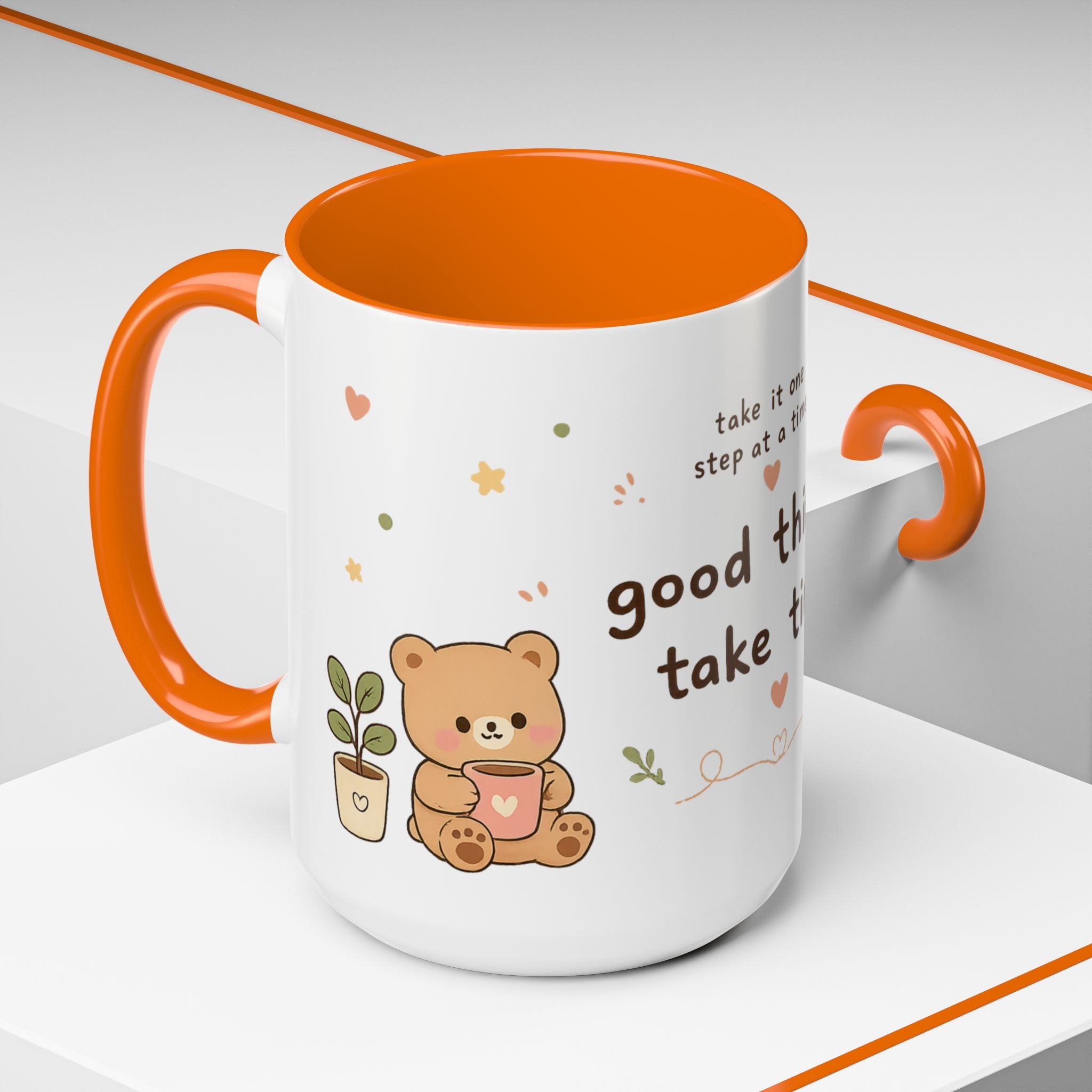 Inspirational Accent Coffee Mug — "Good Things Take Time" Motivational Ceramic Mug