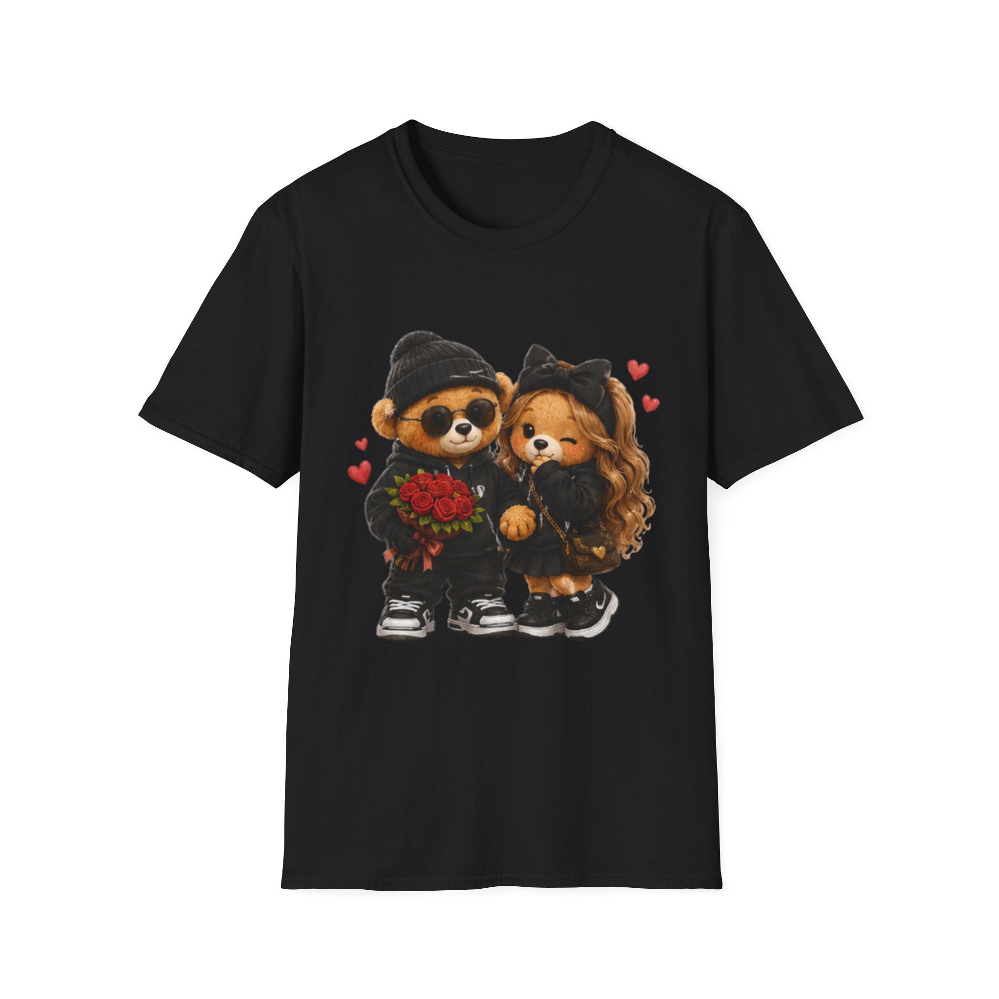 Cute Couple Bears unisex T-Shirt - Romantic Valentine’s Day Graphic Tee with Teddy Pair Holding Roses