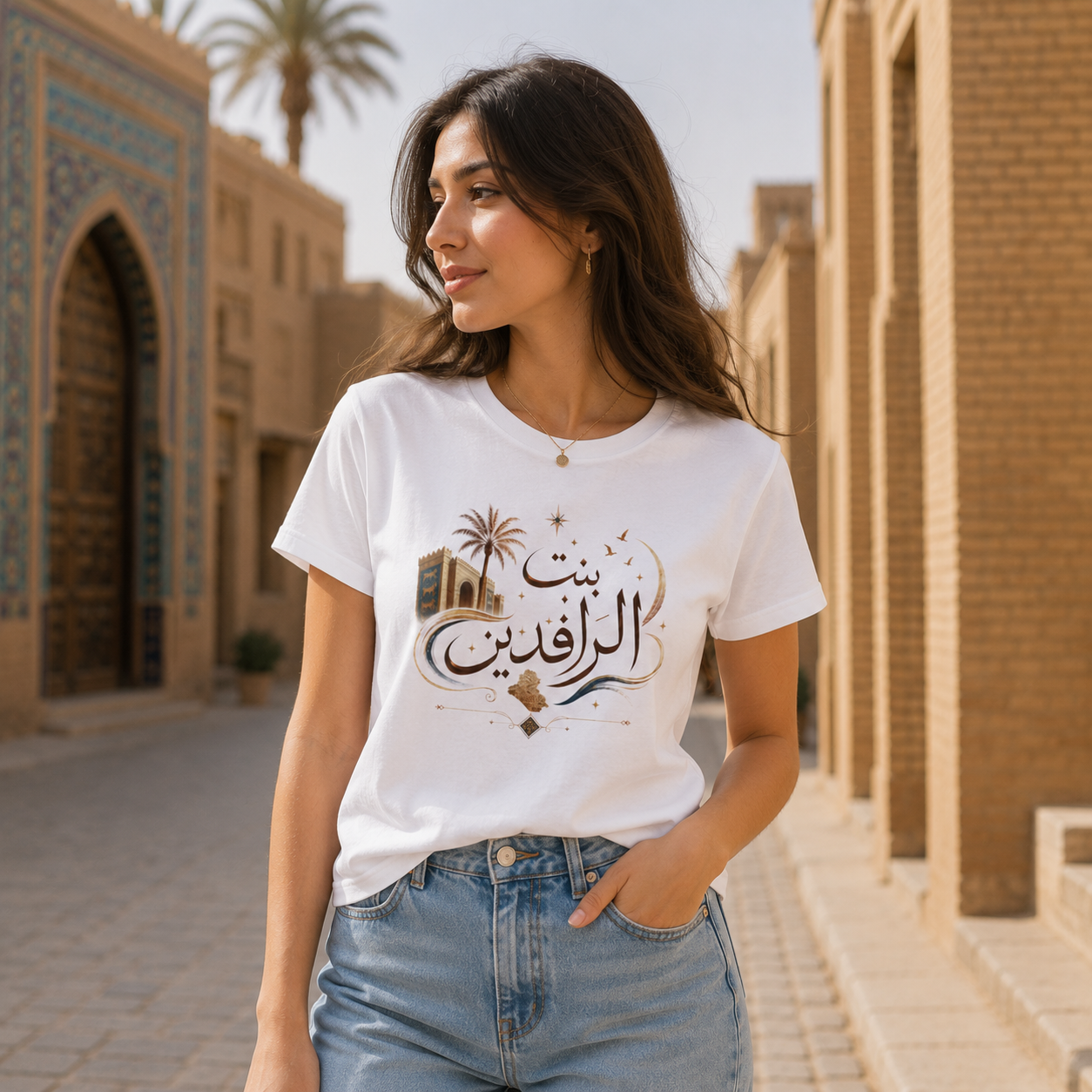 Arabic Calligraphy Tee — بنت الرافدين (Daughter of the Two Rivers)