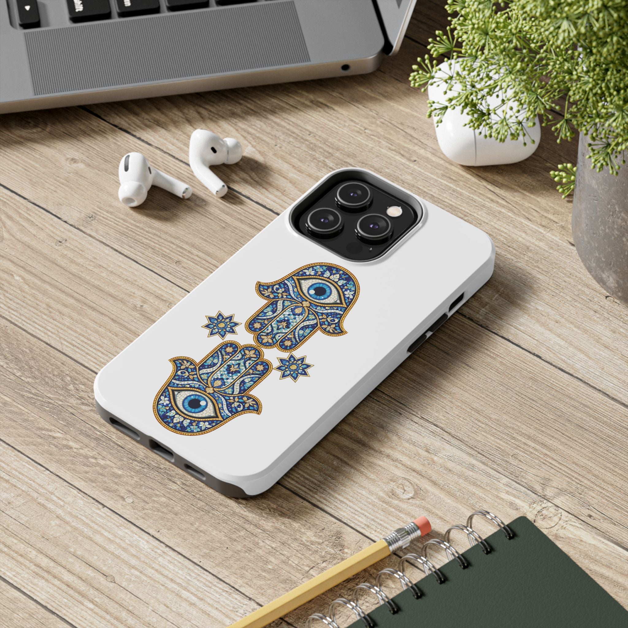 Hamsa Eye Tough Phone Case — Blue Mosaic Protective Phone Cover