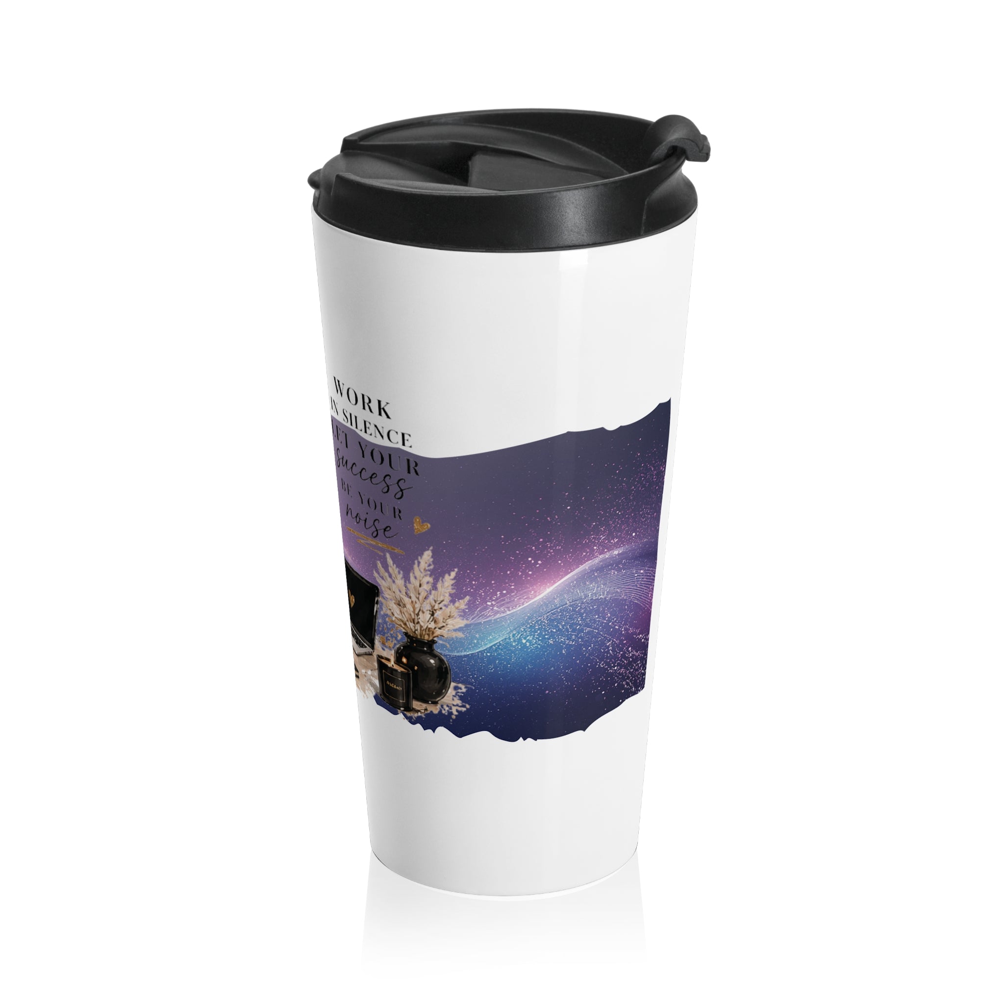 Stainless Steel Travel Mug – "Work in Silence, Let Success" Motivational Office Tumbler