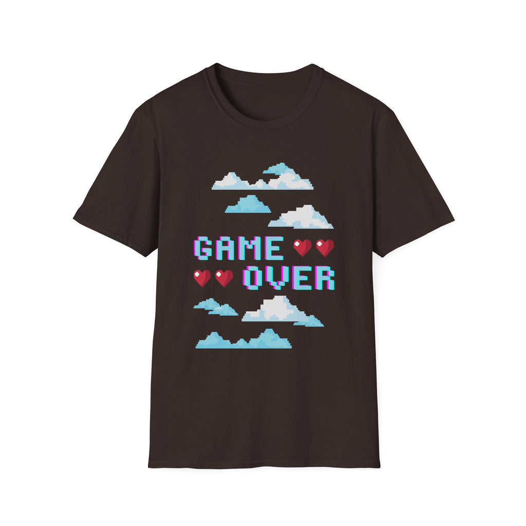 Game Over Pixel Clouds T-Shirt — Retro Gamer Tee with Hearts